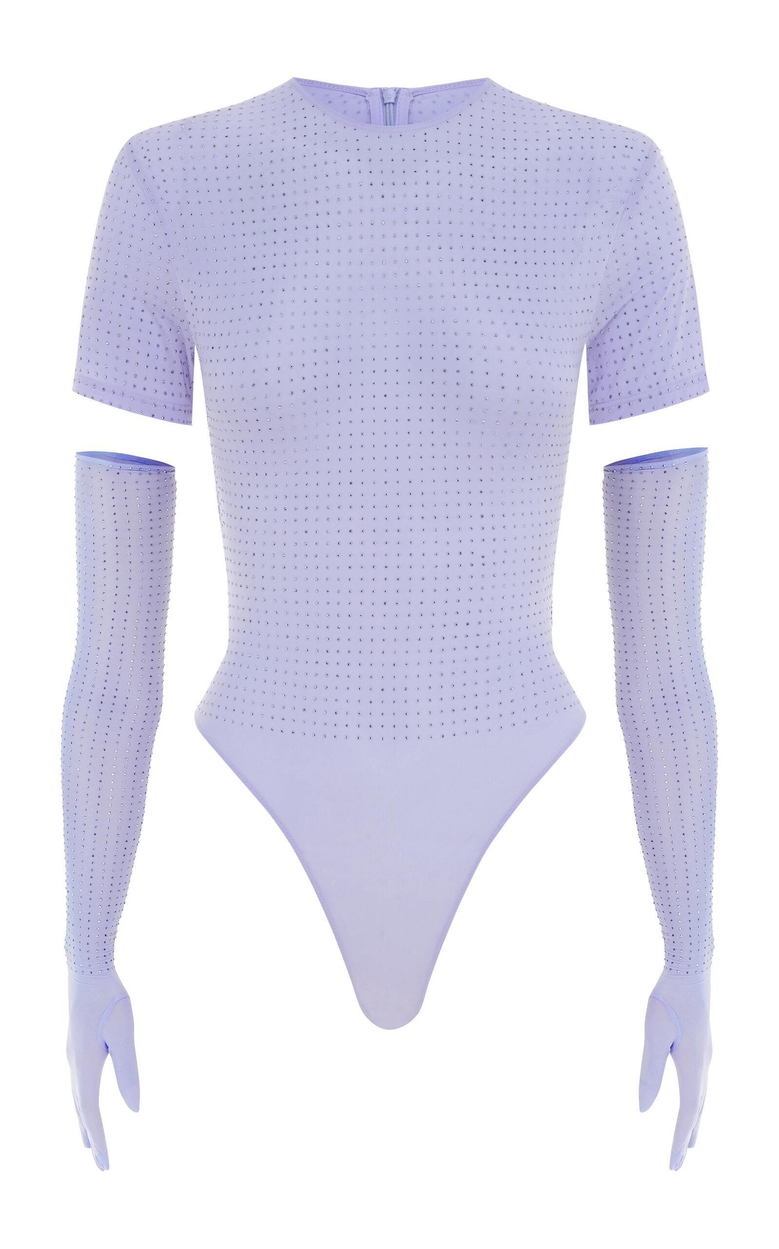 Alex Perry Crystal-embellished Jersey Bodysuit And Gloves Set In Purple