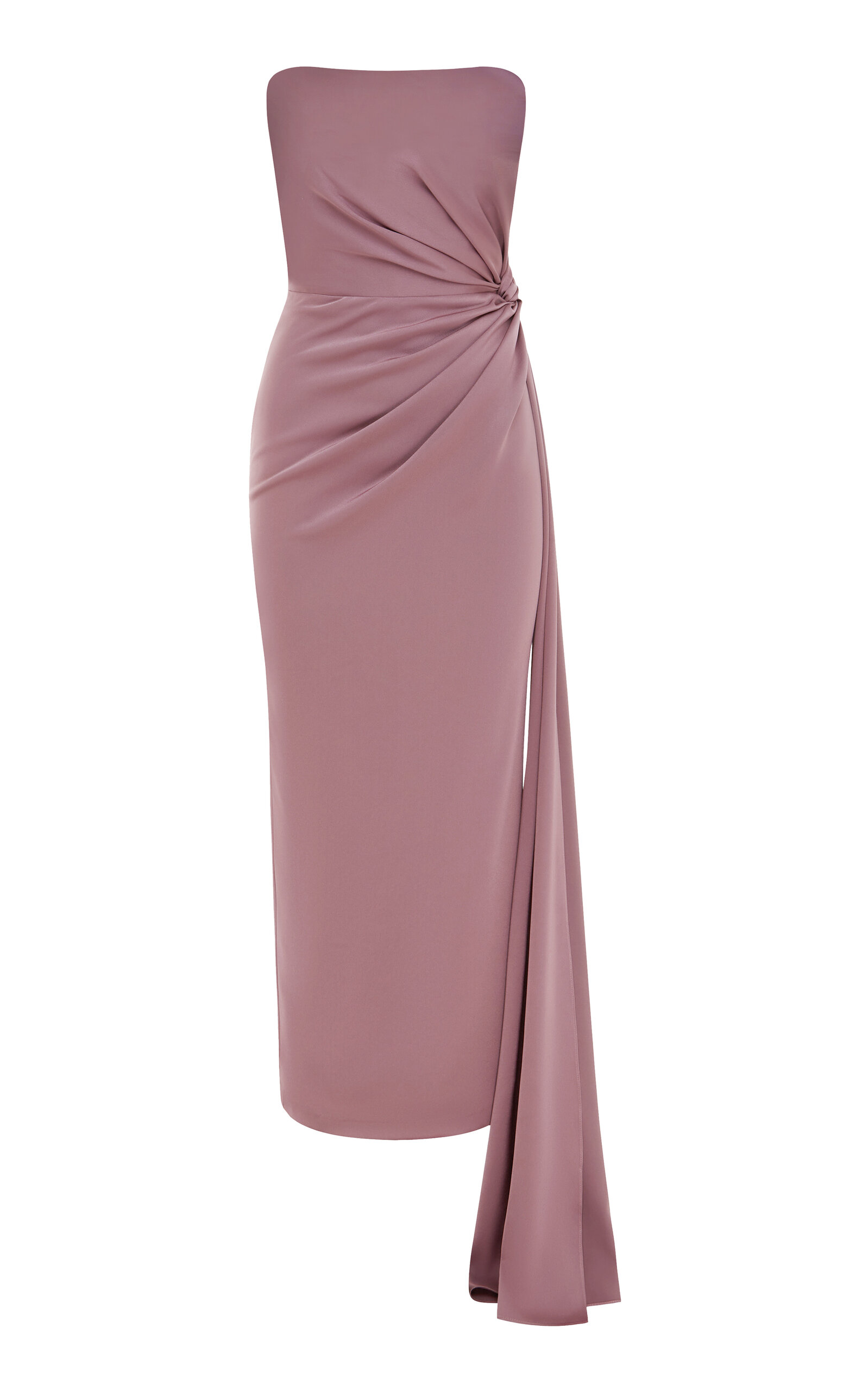 Alex Perry Twisted Satin Crepe Strapless Midi Dress In Pink