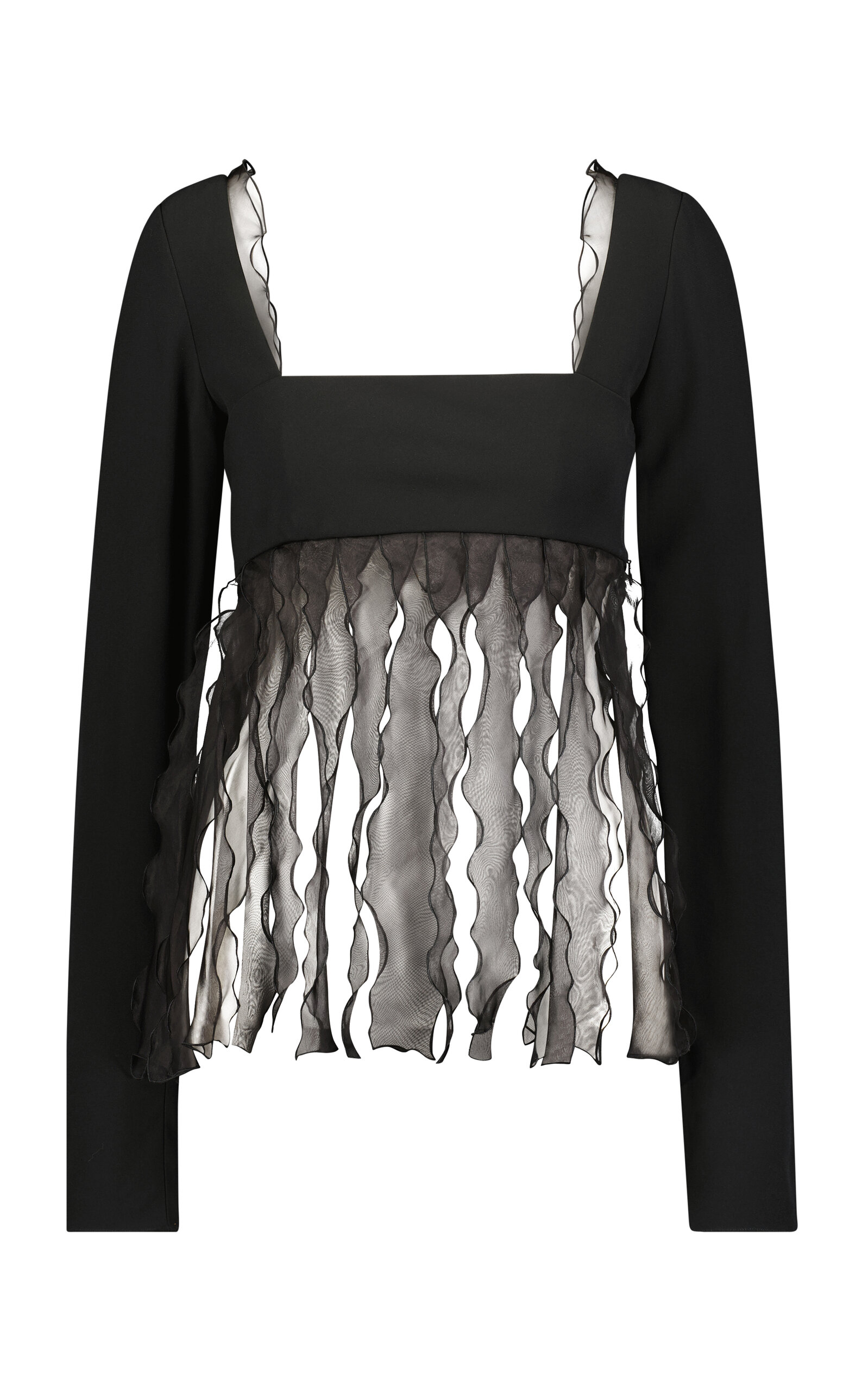 Shop Marina Moscone Ruffled-silk Cady Crop Top In Black
