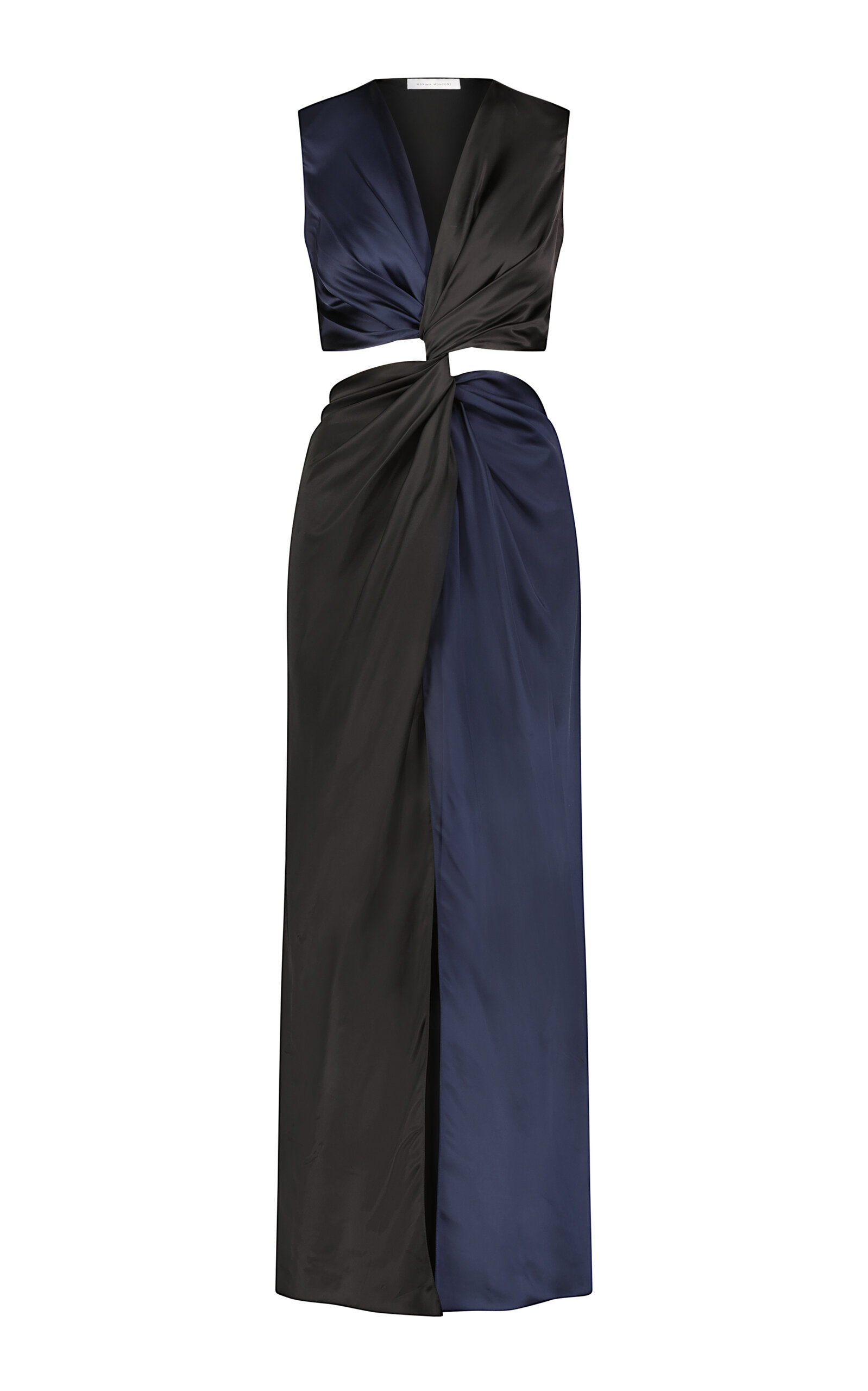 Marina Moscone Twisted Cutout Satin Maxi Dress In Black