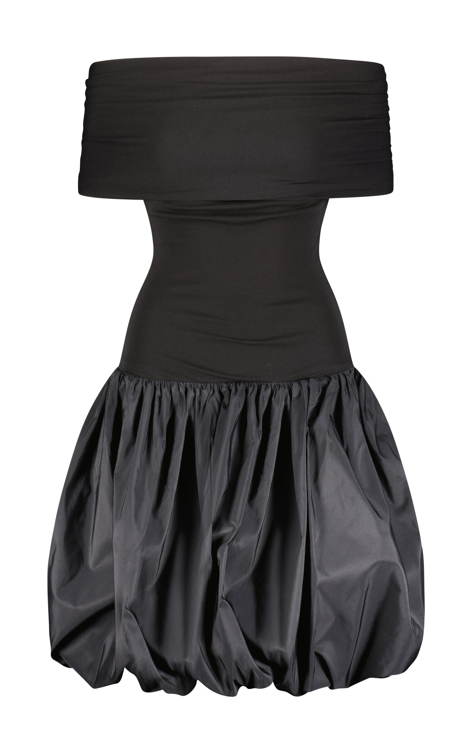 Shop Marina Moscone Off-the-shoulder Jersey Bubble Mini Dress In Black
