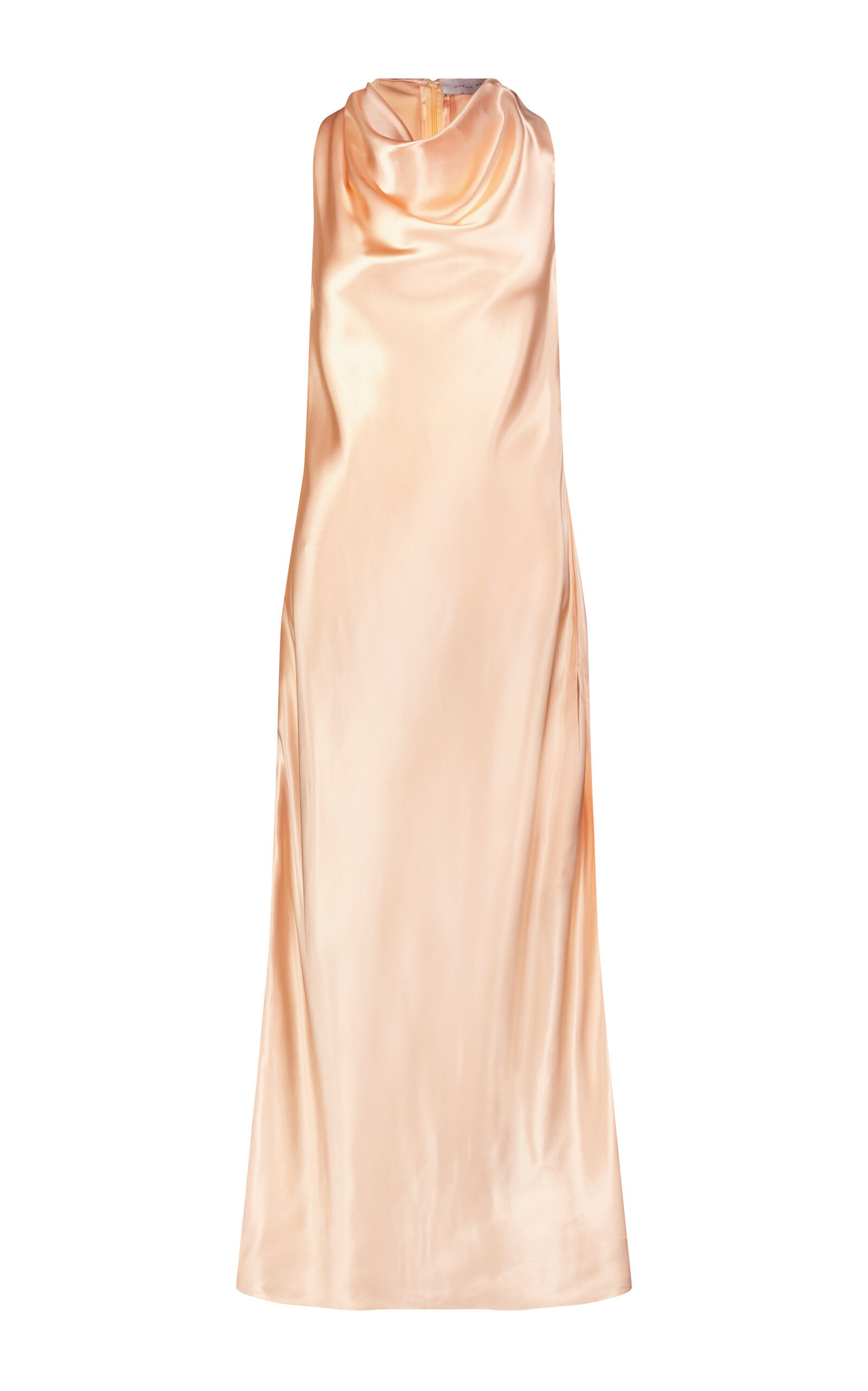 Marina Moscone Draped Satin Maxi Dress
