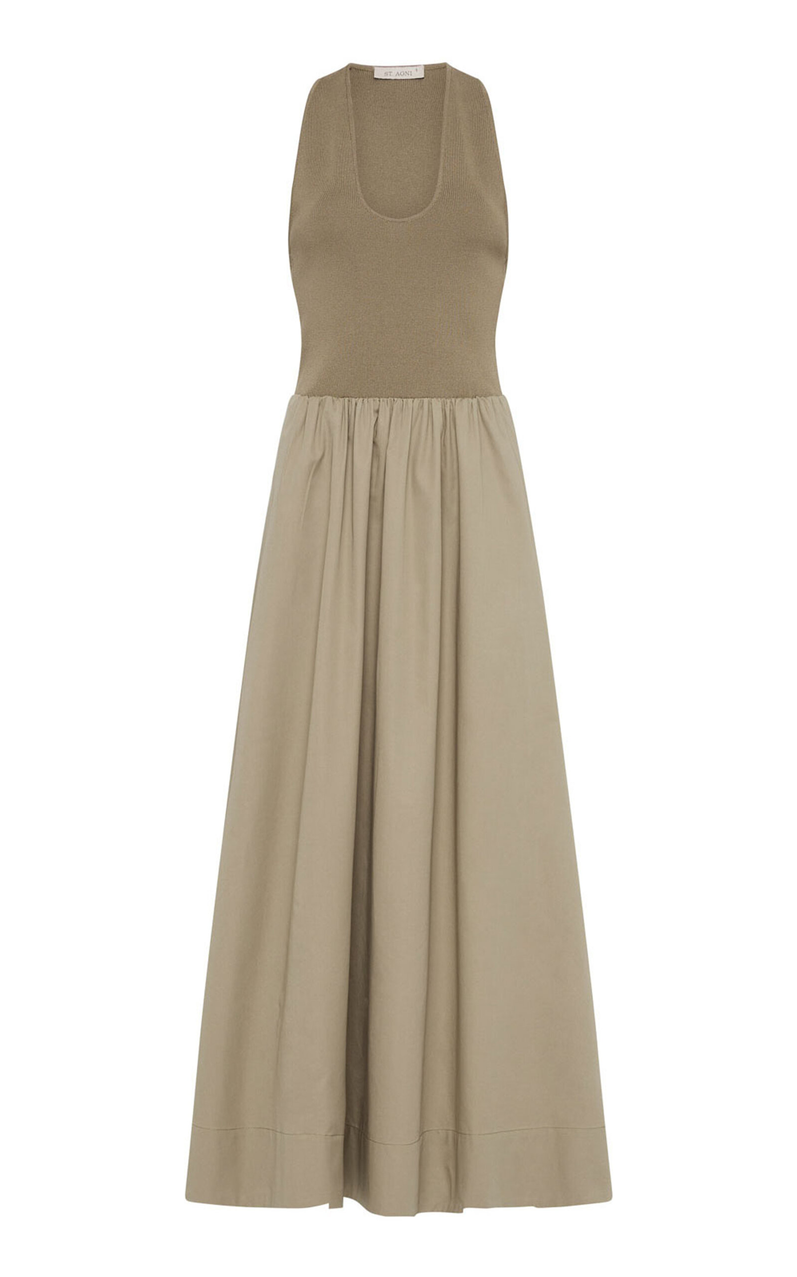 St Agni Plunge Neck Dress In Neutral