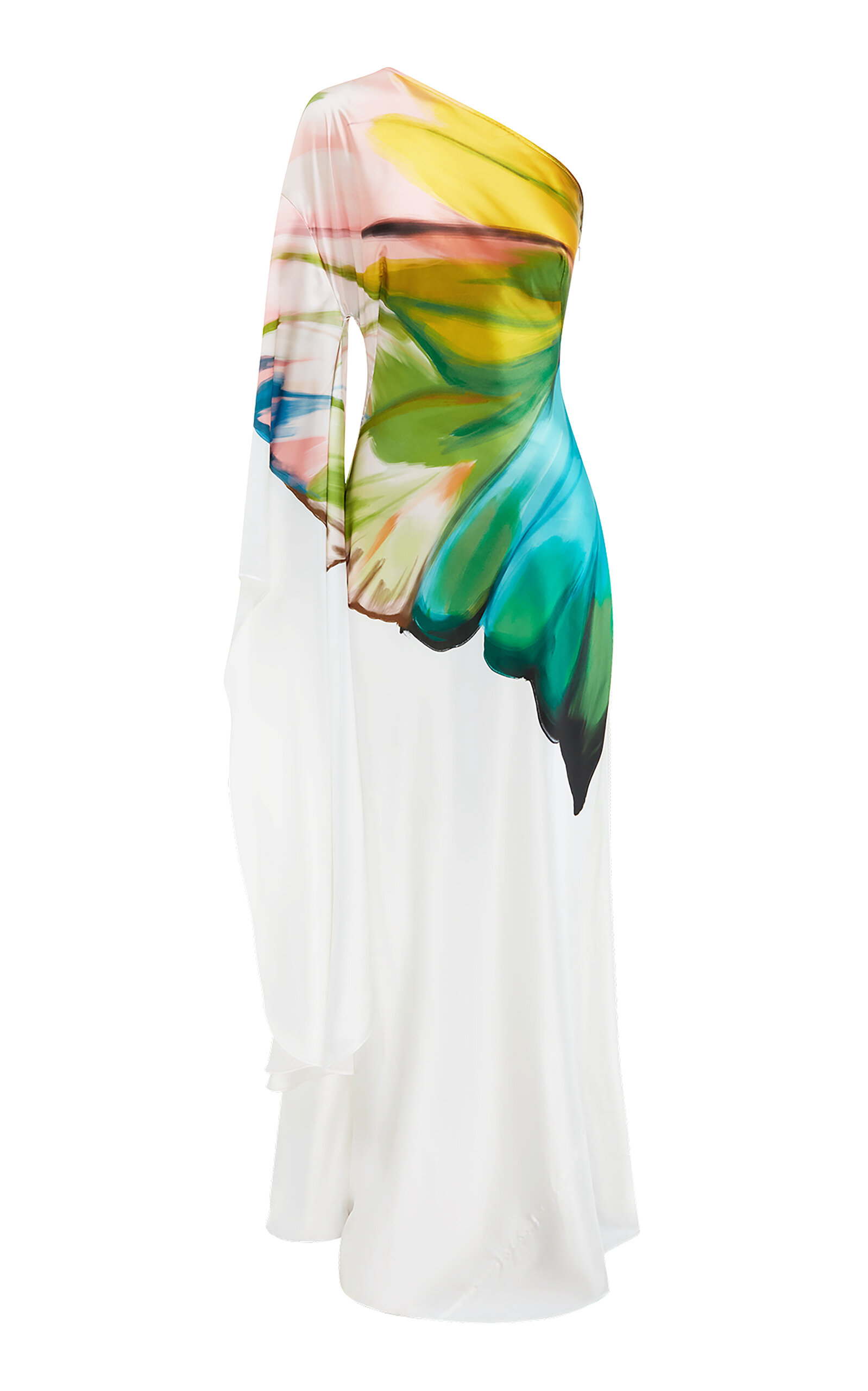 Mei Asymmetric Printed Satin Gown