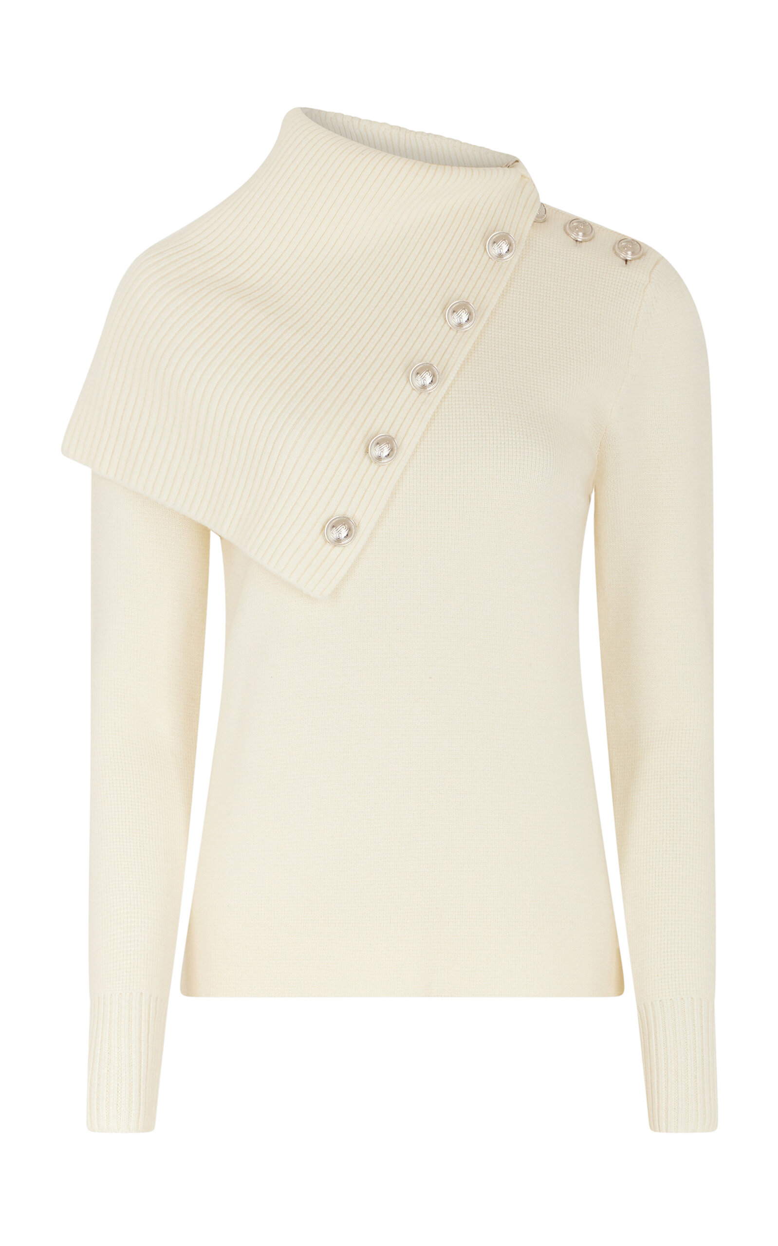Rabanne Oversize Collar With Buttons Turtleneck In Off White In Off-white