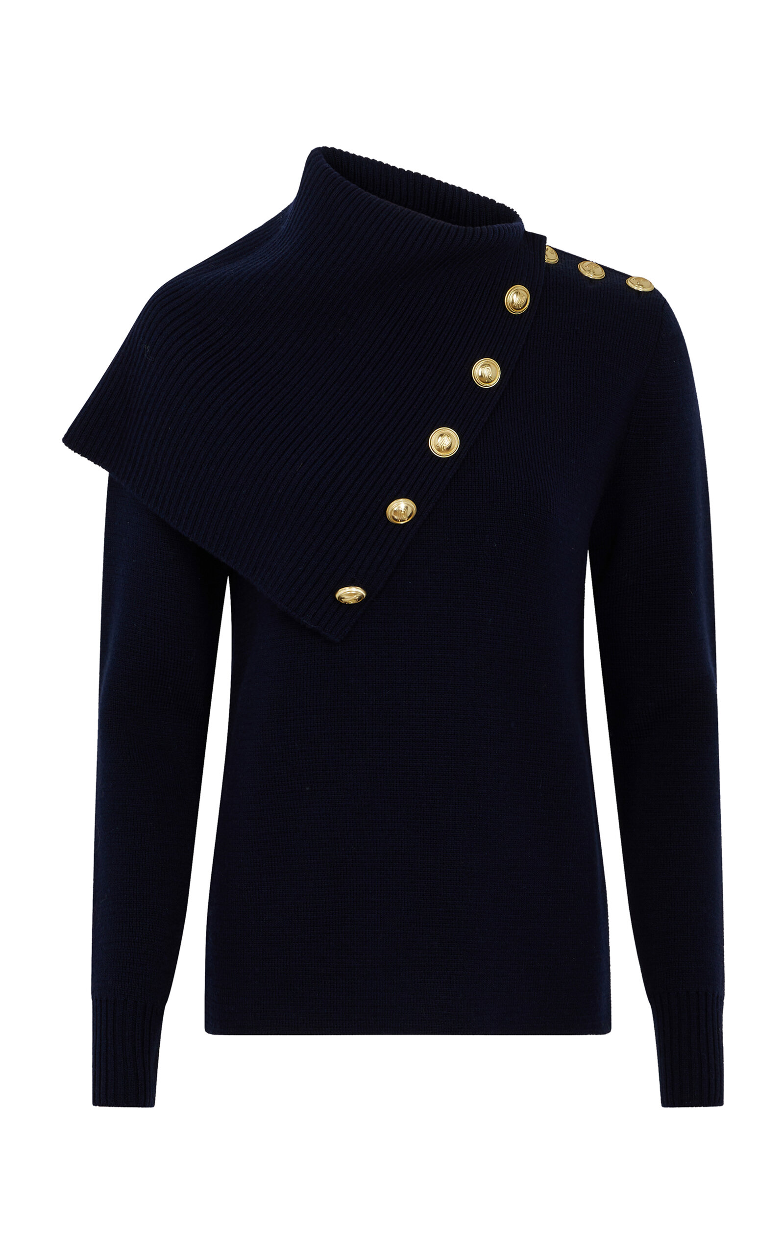Rabanne Embellished Merino Wool Turtleneck Jumper In Navy