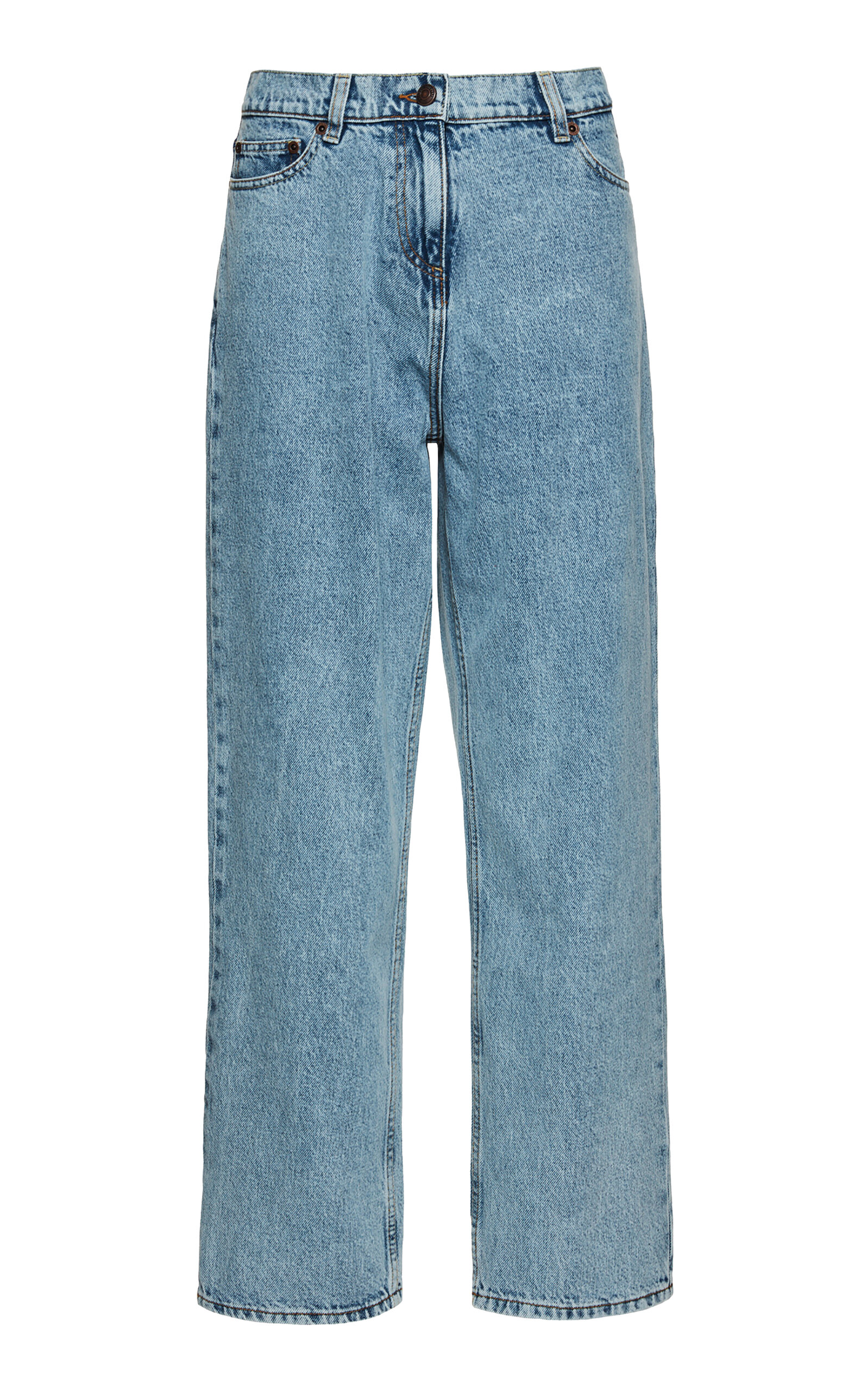 Magda Butrym Cotton Denim Straight Leg Pants In Blue