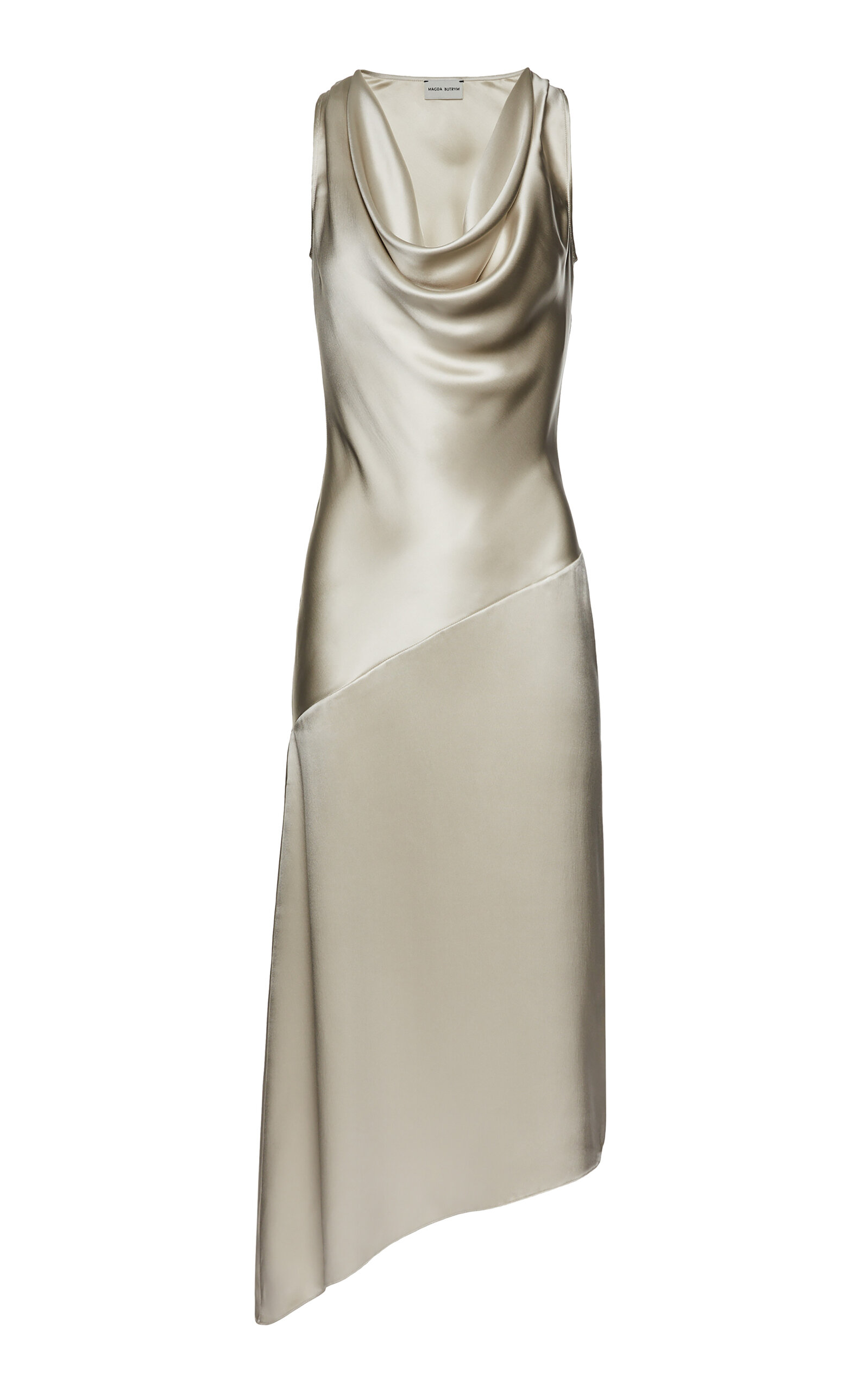 Magda Butrym Cowl Neck Silk Dress With Hem And Draping In Nude