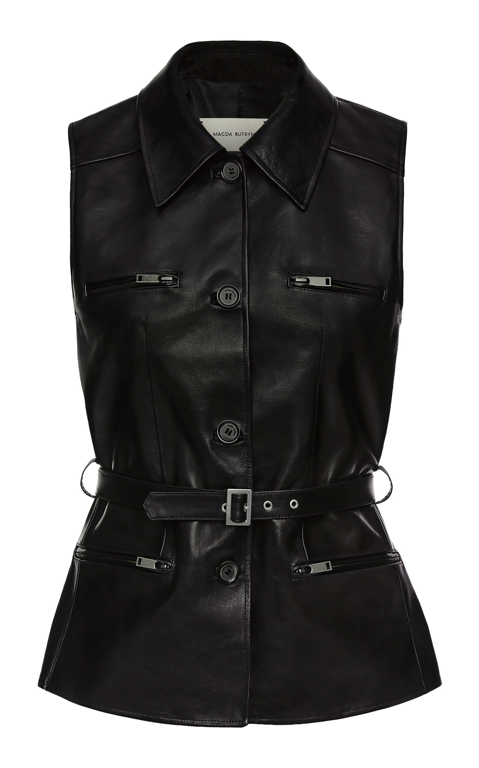 Magda Butrym Leather Belted Biker Waistcoat In Black