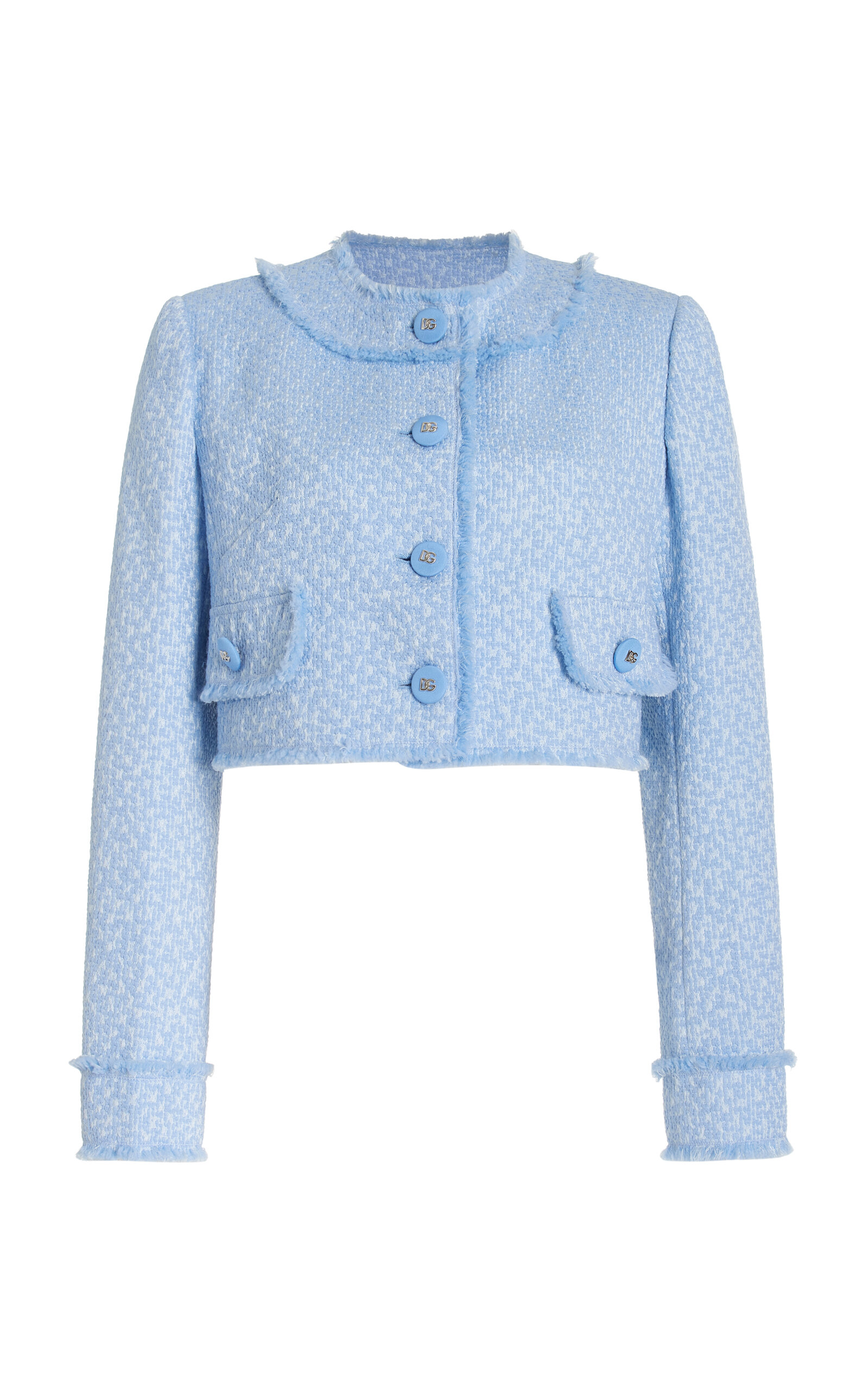 Dolce & Gabbana Cropped Wool Tweed Jacket In Blue