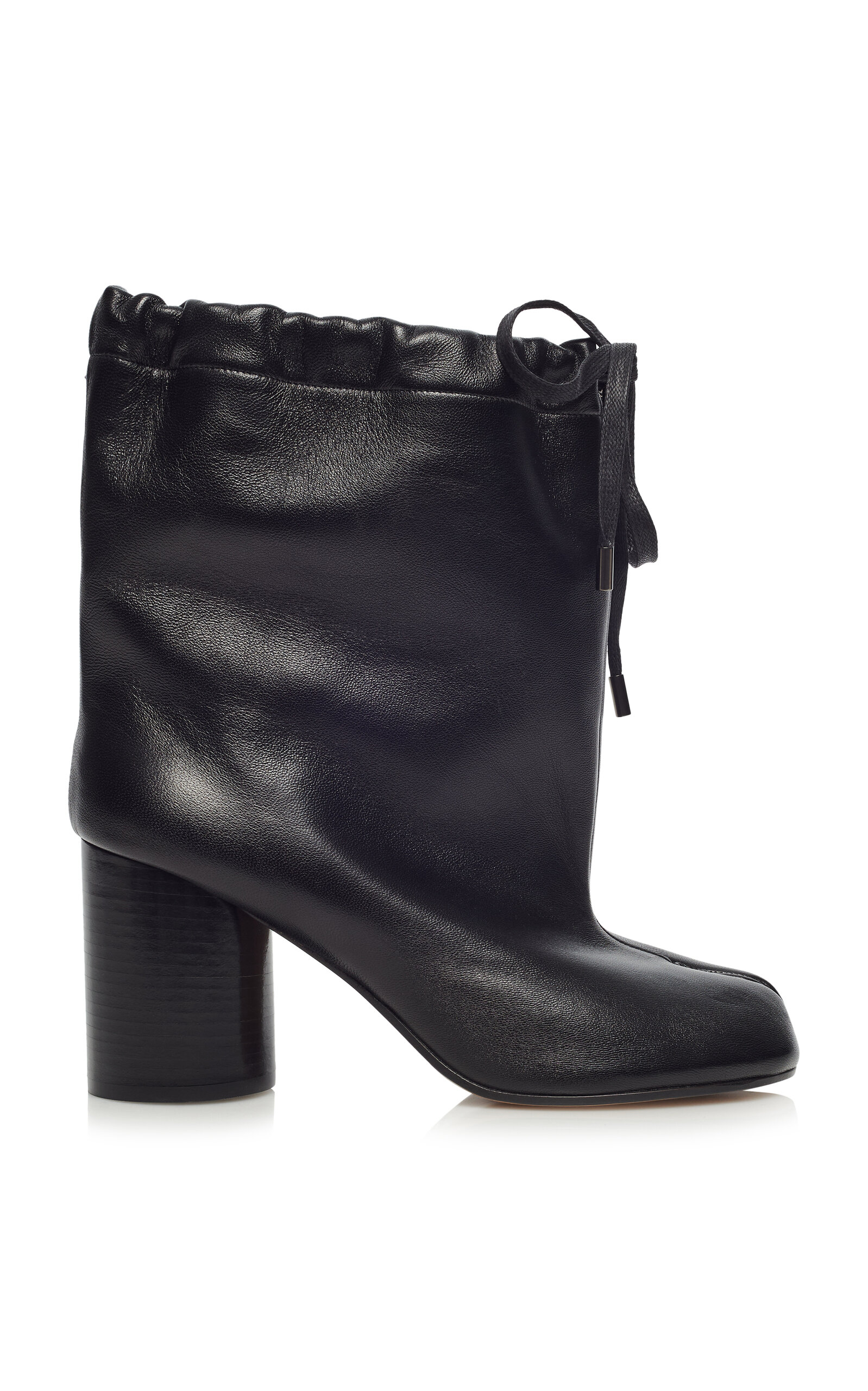 Shop Maison Margiela Tabi Drawstring Leather Ankle Boots In Black
