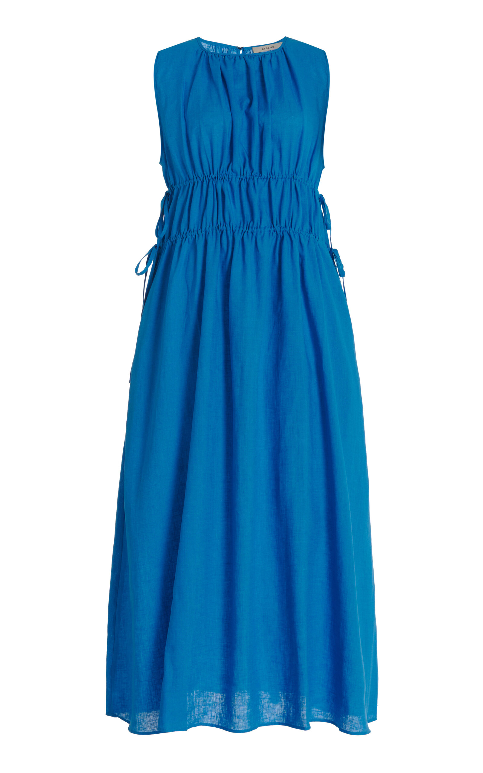 Asceno Petre Drawstring Linen Maxi Dress - Blue - XS