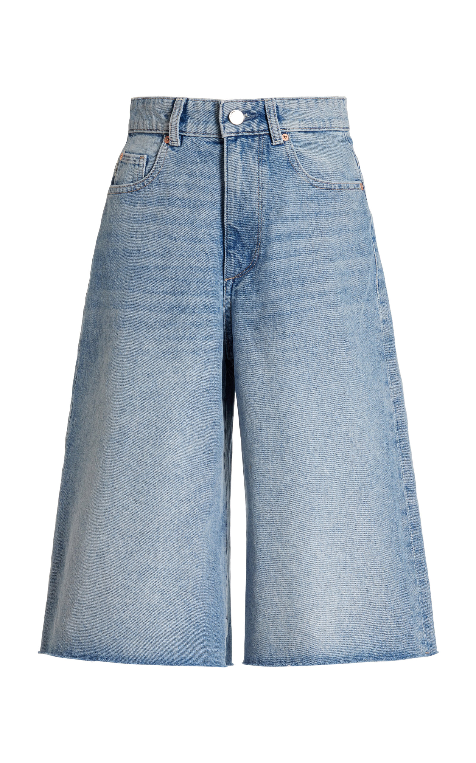 Shop Dl1961 Lucila Wide-leg Knee-length Denim Shorts In Blue