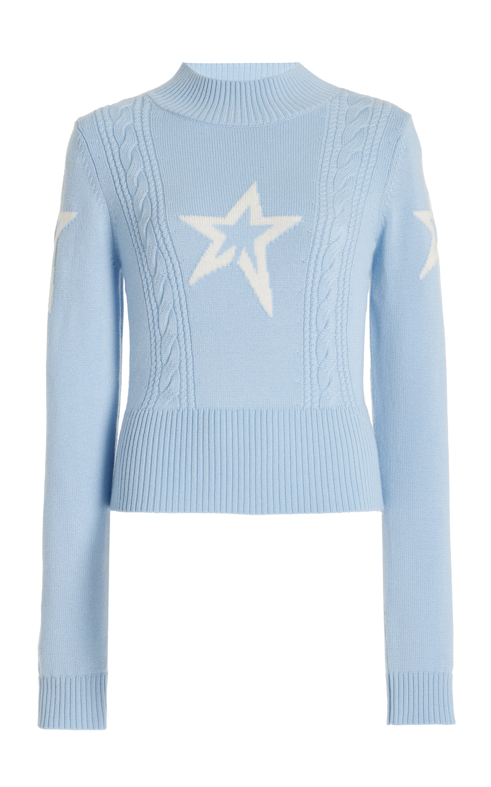 Perfect Moment Cable Merino Wool Sweater L In Blue