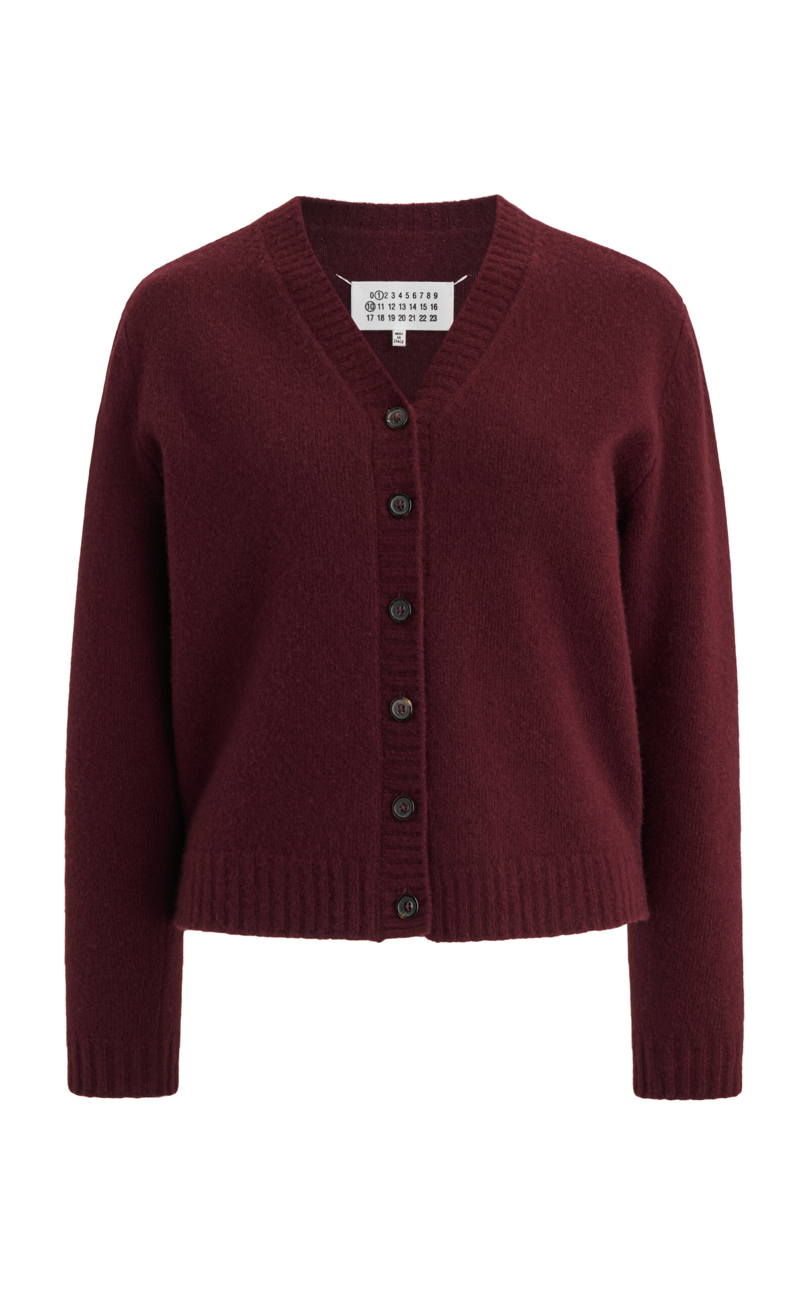 Shop Maison Margiela Knit Wool Cardigan In Burgundy