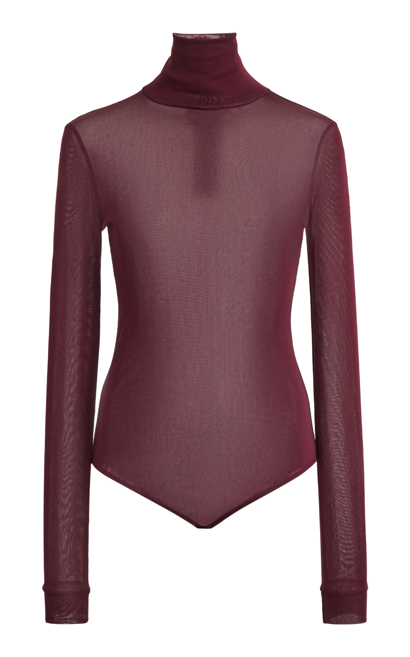 Shop Maison Margiela Turtleneck Sheer Jersey Bodysuit In Burgundy