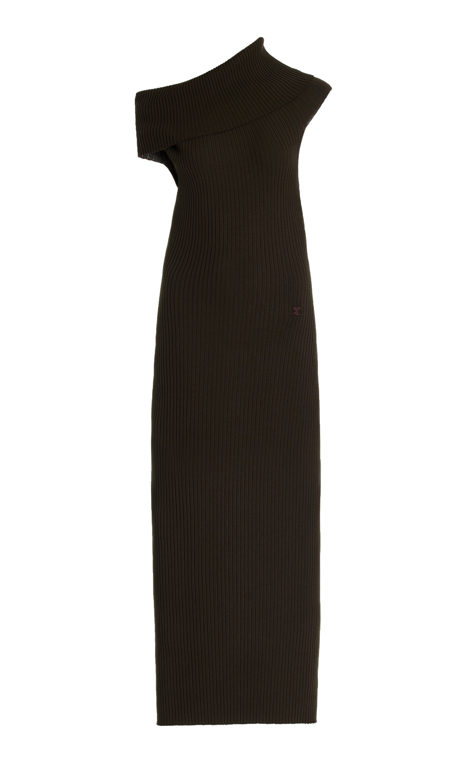 COURRÈGES TWISTED RIBBED-KNIT MAXI DRESS