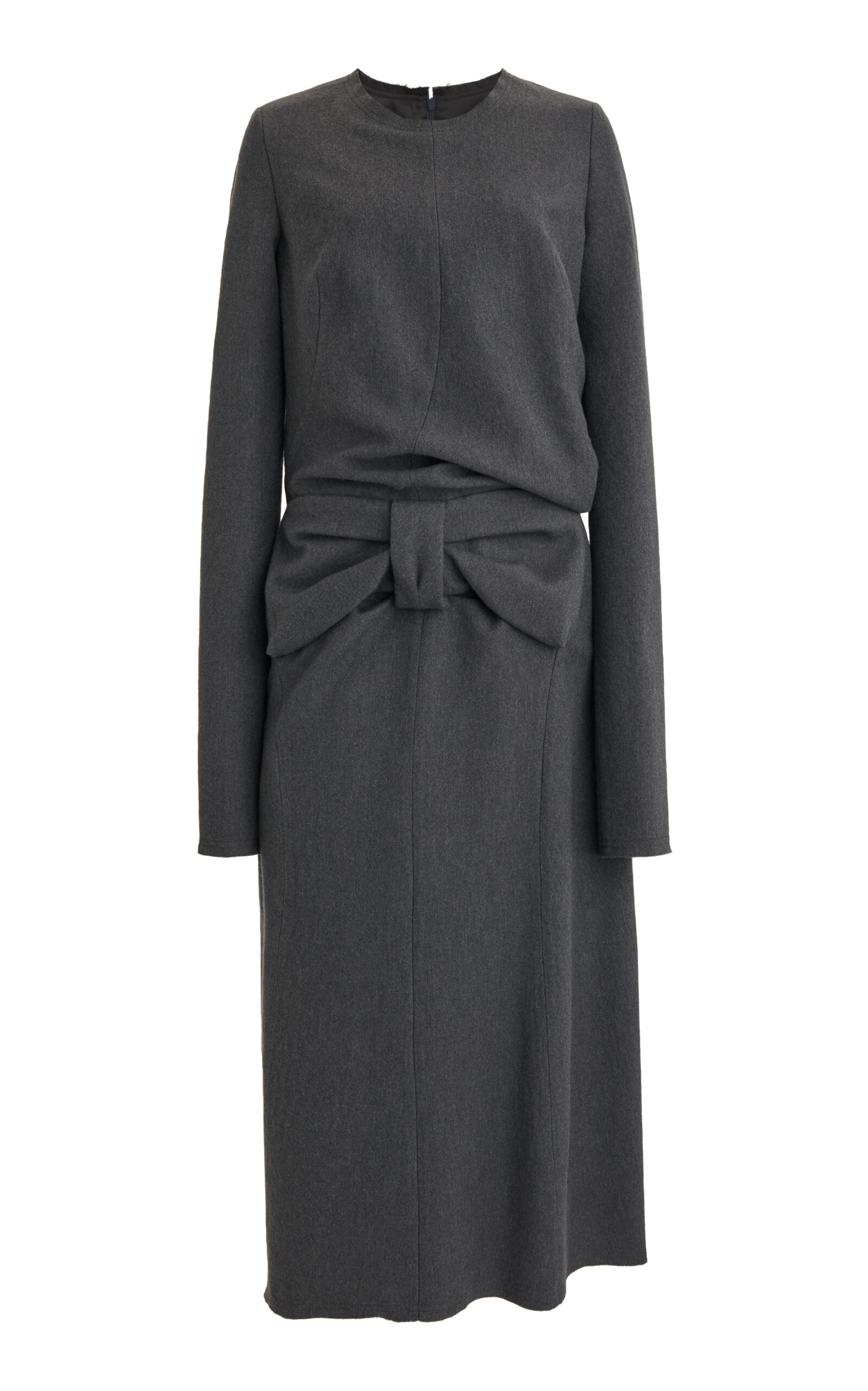 Shop Maison Margiela Gathered Wool-cotton Midi Dress In Grey