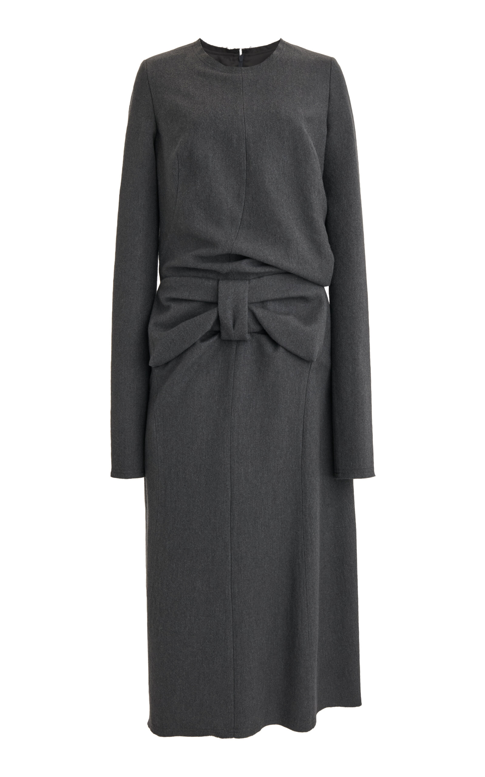 Maison Margiela Gathered Wool-cotton Midi Dress In Gray