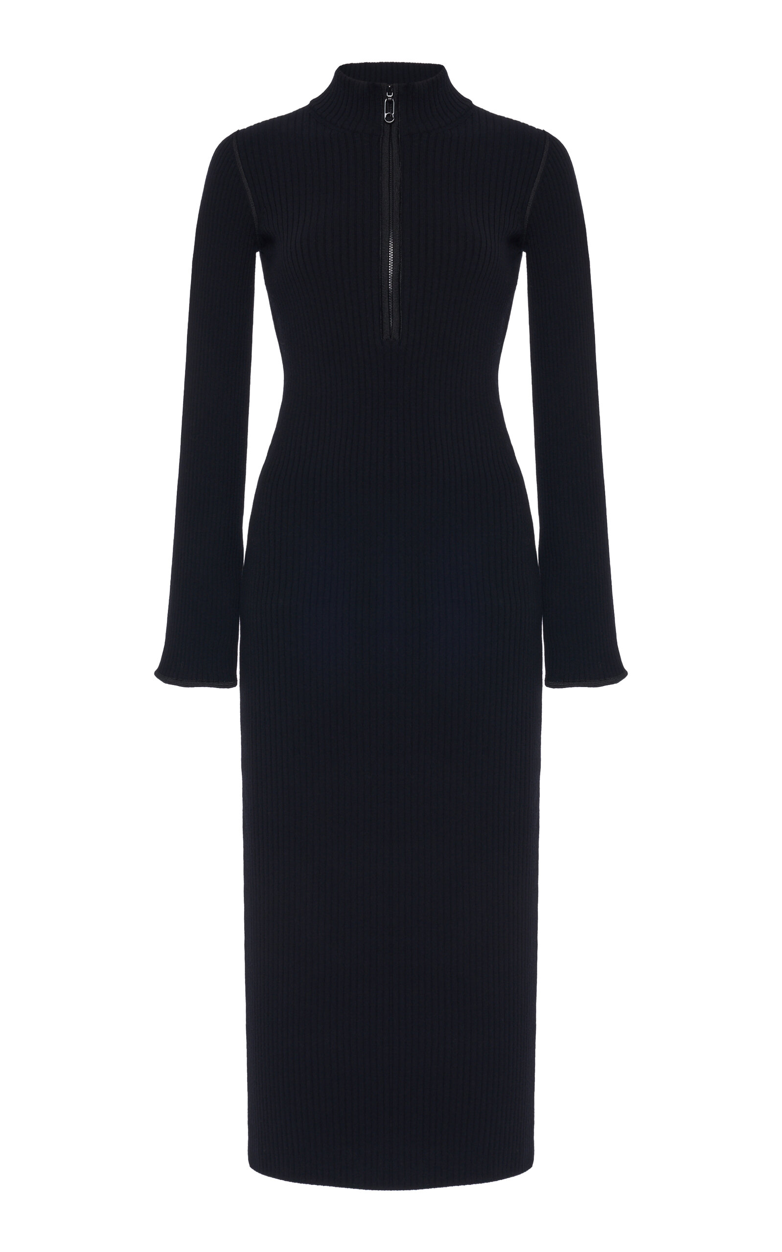 Moncler Half-zip Knit Crepe Midi Dress In Black