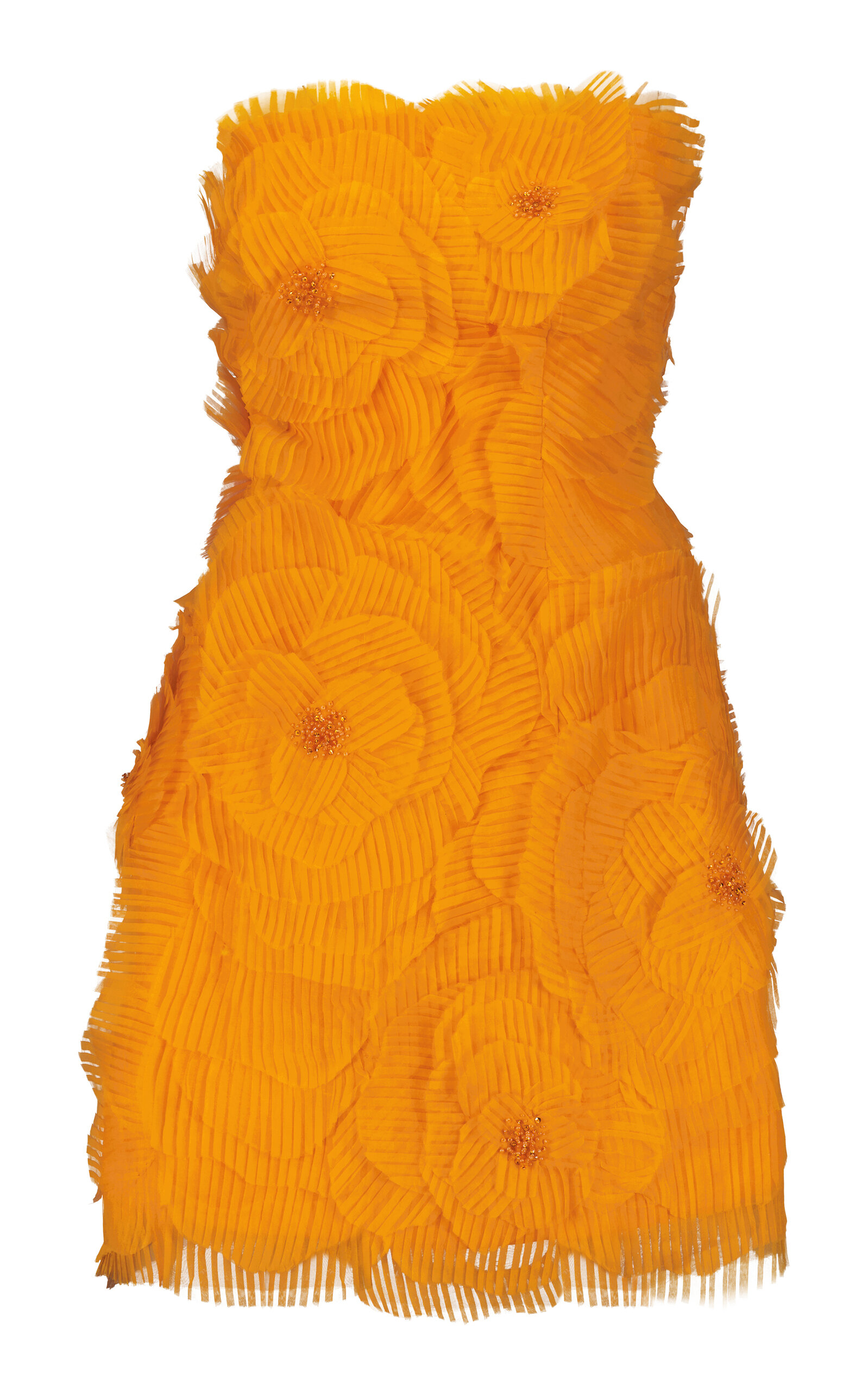 Lela Rose Strapless Embroidered Silk Organza Mini Dress In Orange