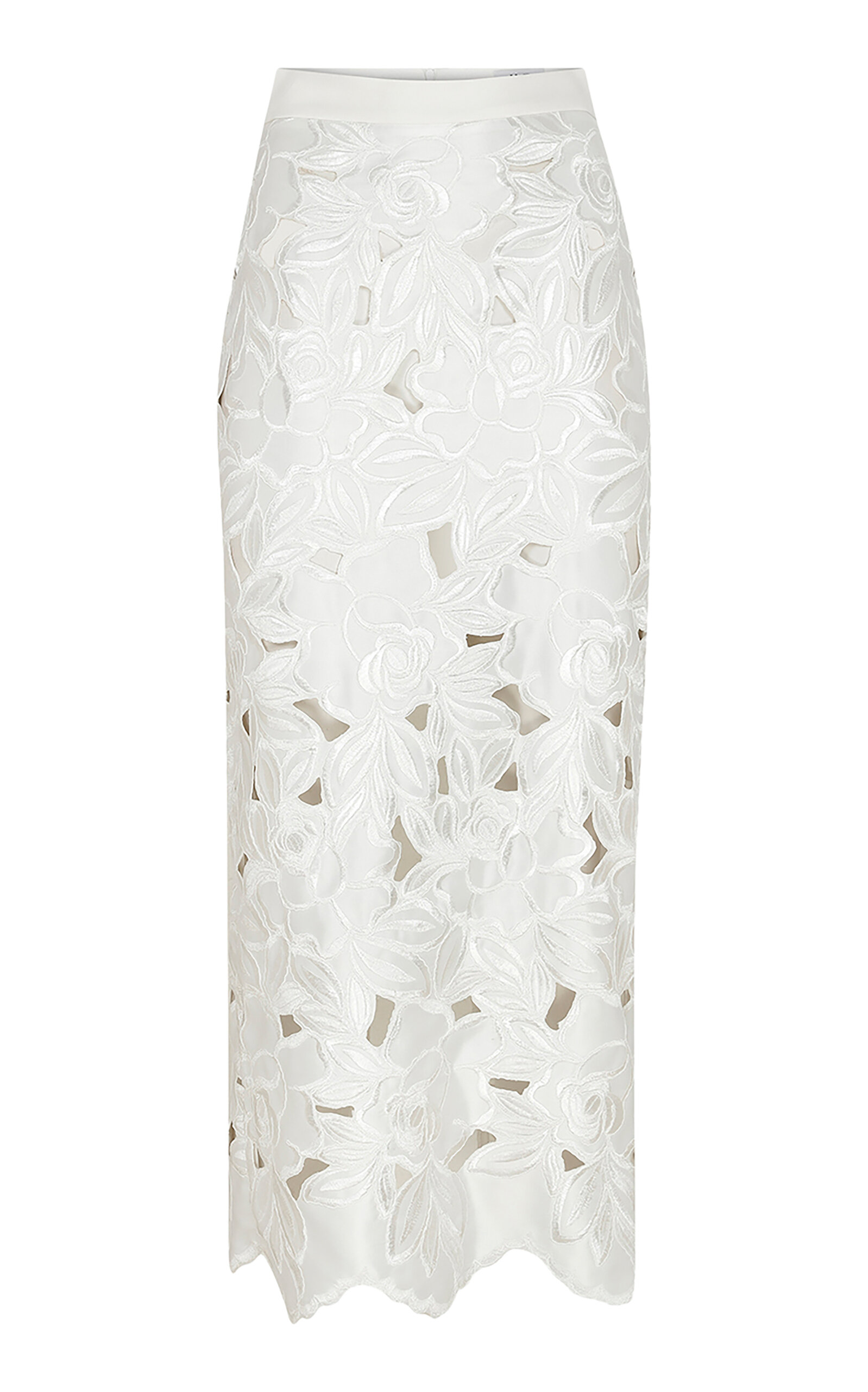 ILA. Lucy Rose-Embroidered Laser-Cut Midi Skirt - White