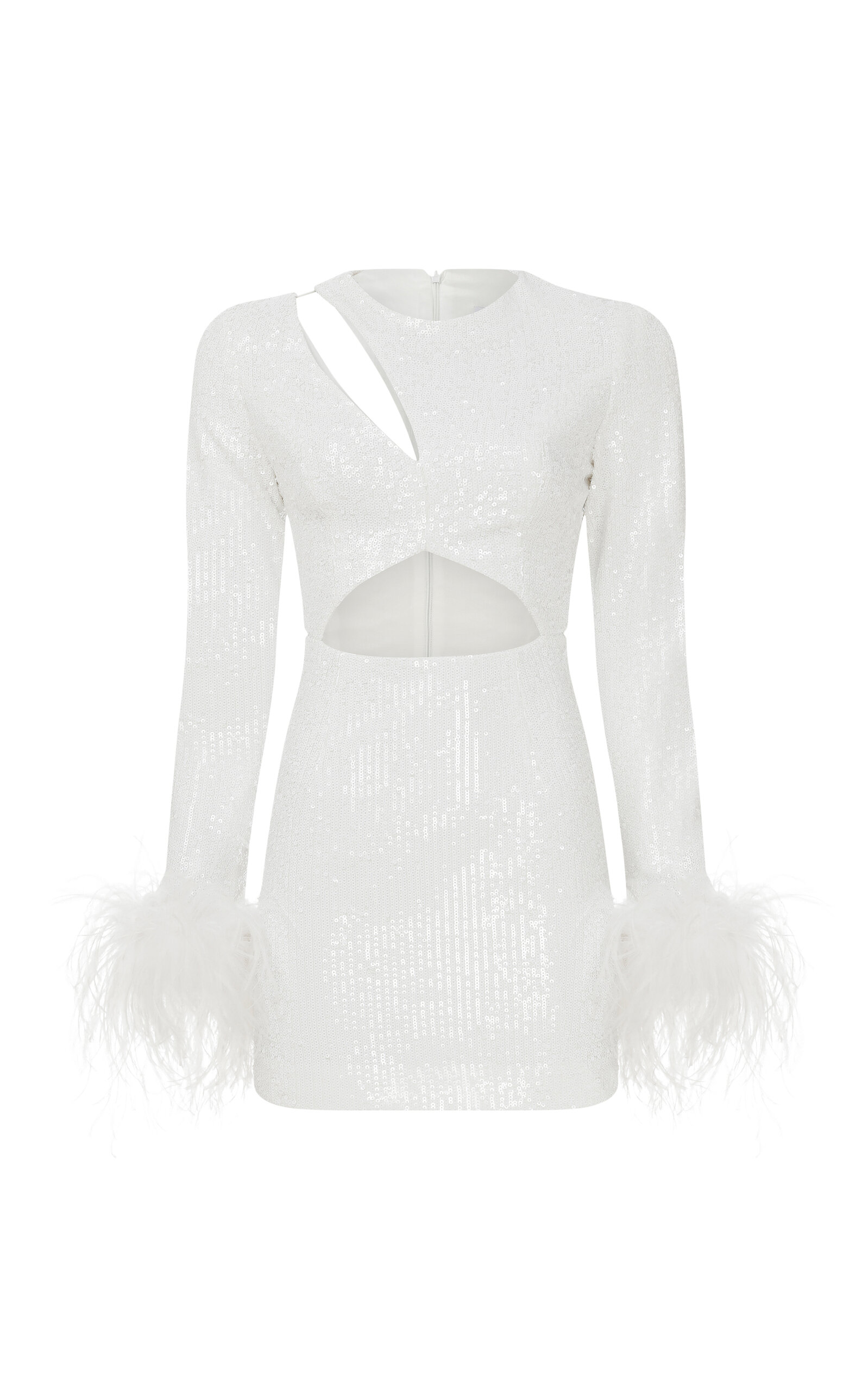 Shop Ila Audrey Ostrich-trimmed Sequin Mini Dress In White