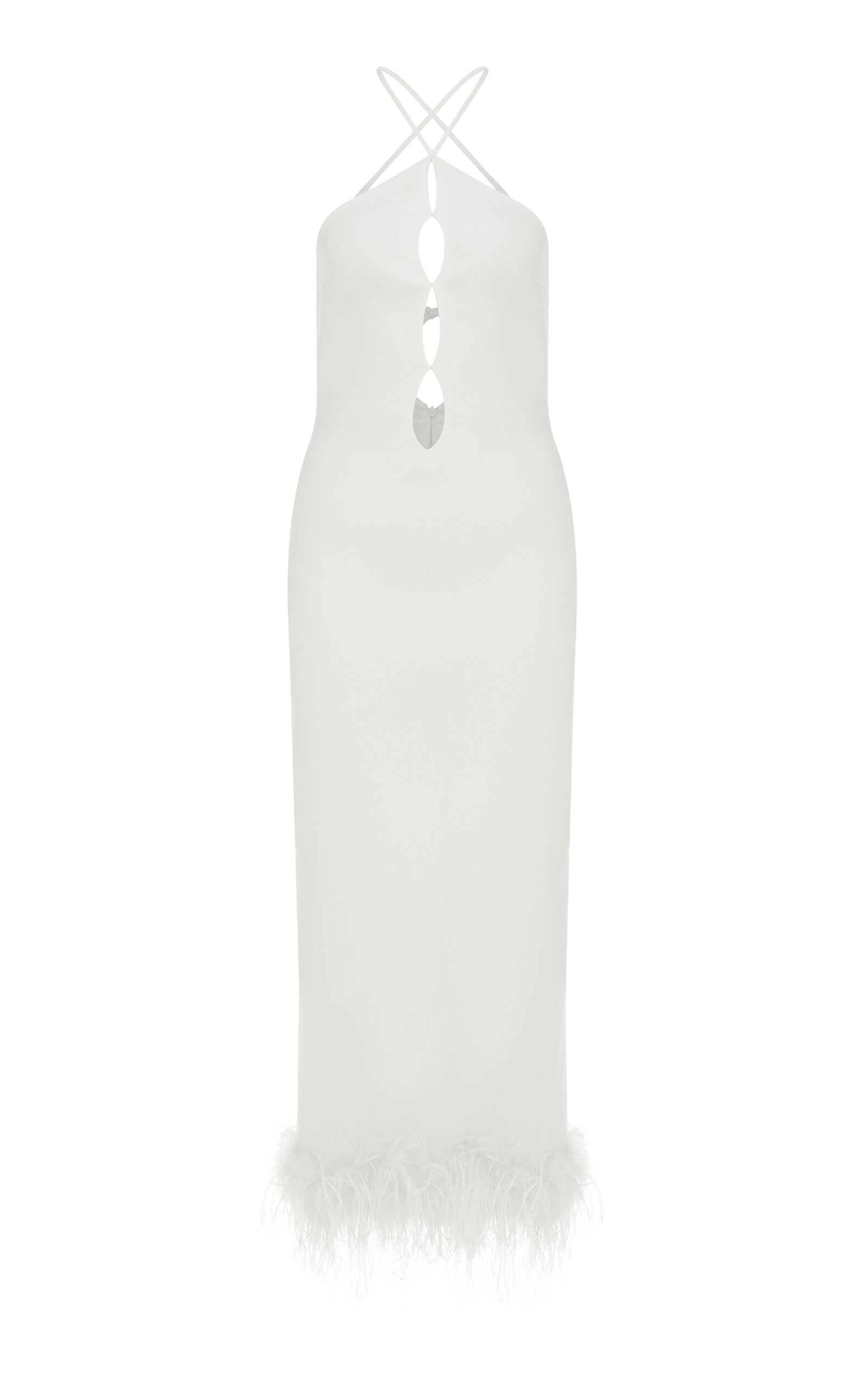 Ila Gisele Feather-trimmed Sequin Midi Dress In White