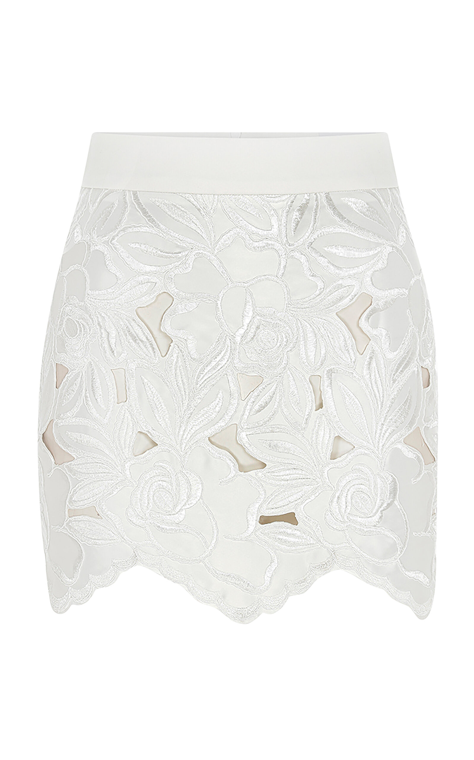 ILA. Rosa Embroiderd Laser-Cut Mini Skirt - White
