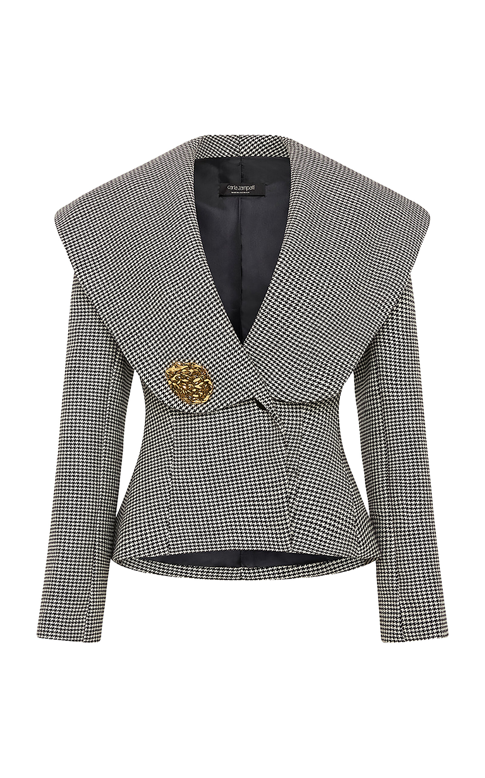 Carla Zampatti Tailored Italian Houndstooth Wool Jacket In Black
