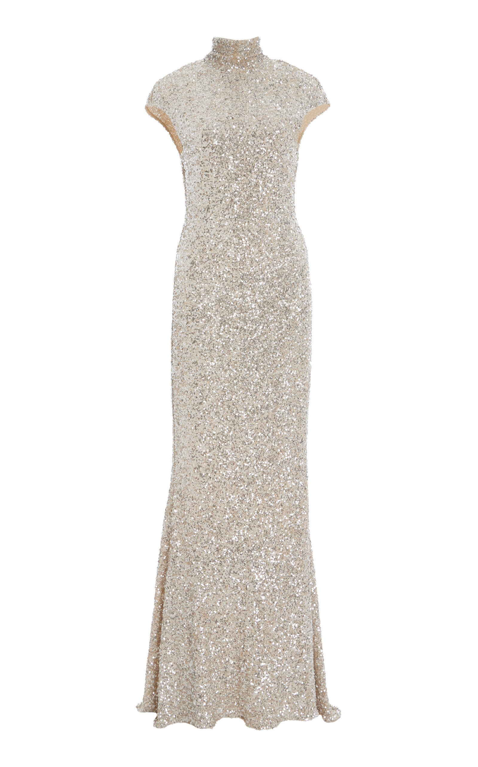 Carla Zampatti High-Neck Crushed Sequined Gown - Ivory