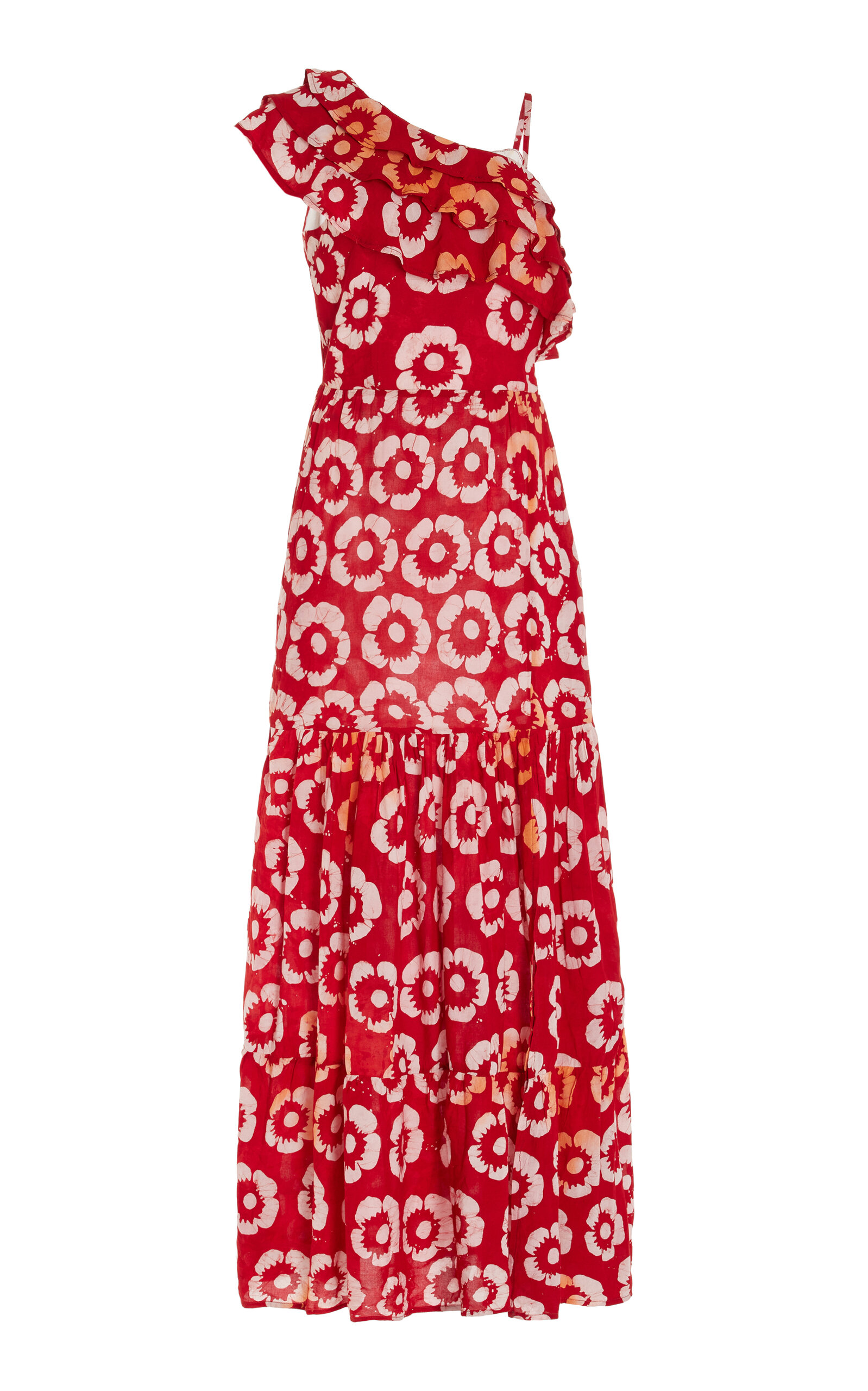 Shop Busayo Bami Ruffled Hand-dyed Crepe Maxi Dress In Red