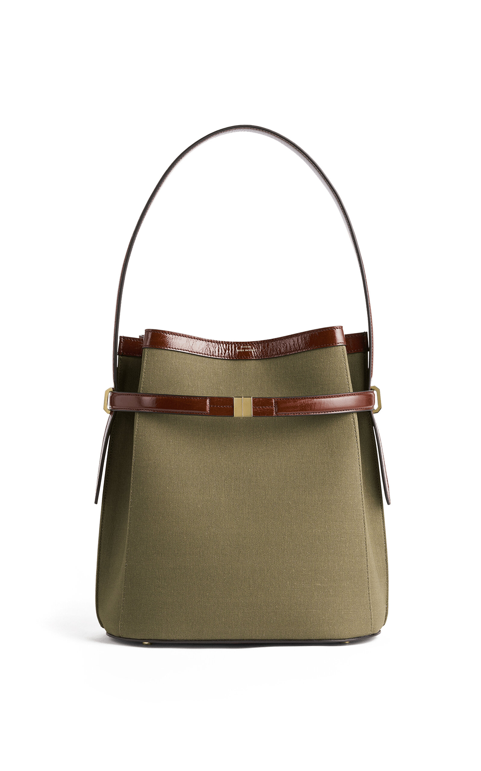 Toteme Belted Leather-Trimmed Canvas Bucket Bag
