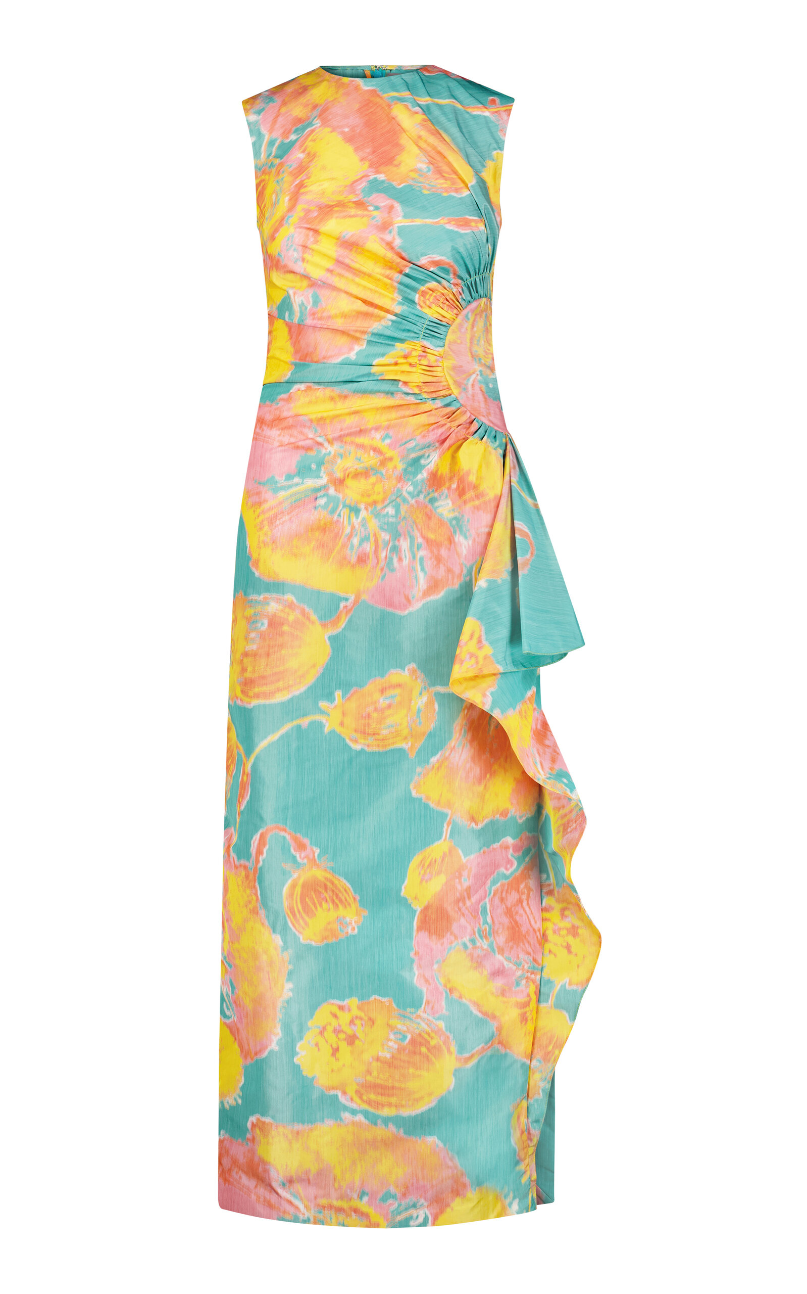 Shop Lela Rose Julia Abstract-print Crepe De Chine Midi Dress In Turquoise