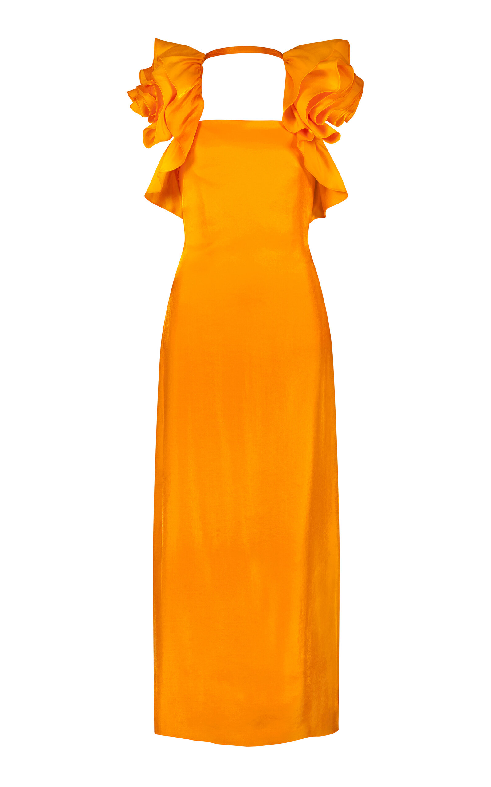 Lela Rose Ruffled Satin-crepe Maxi Dress In Orange