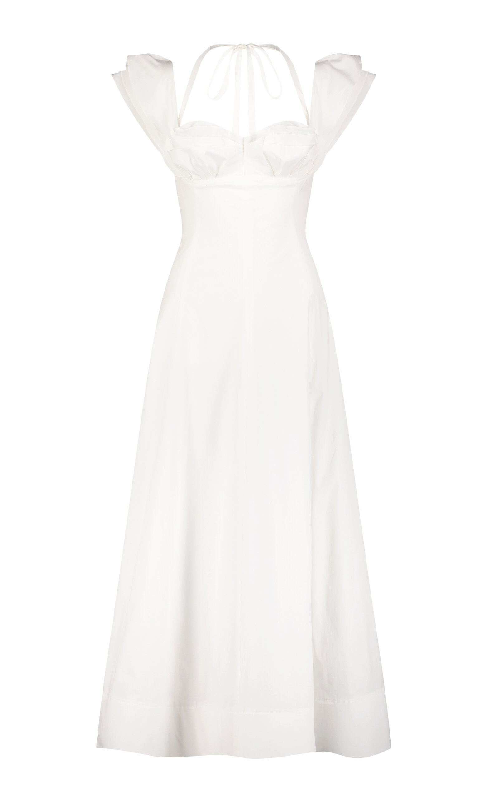 Shop Lela Rose Petal-detailed Cotton-poplin Midi Dress In White