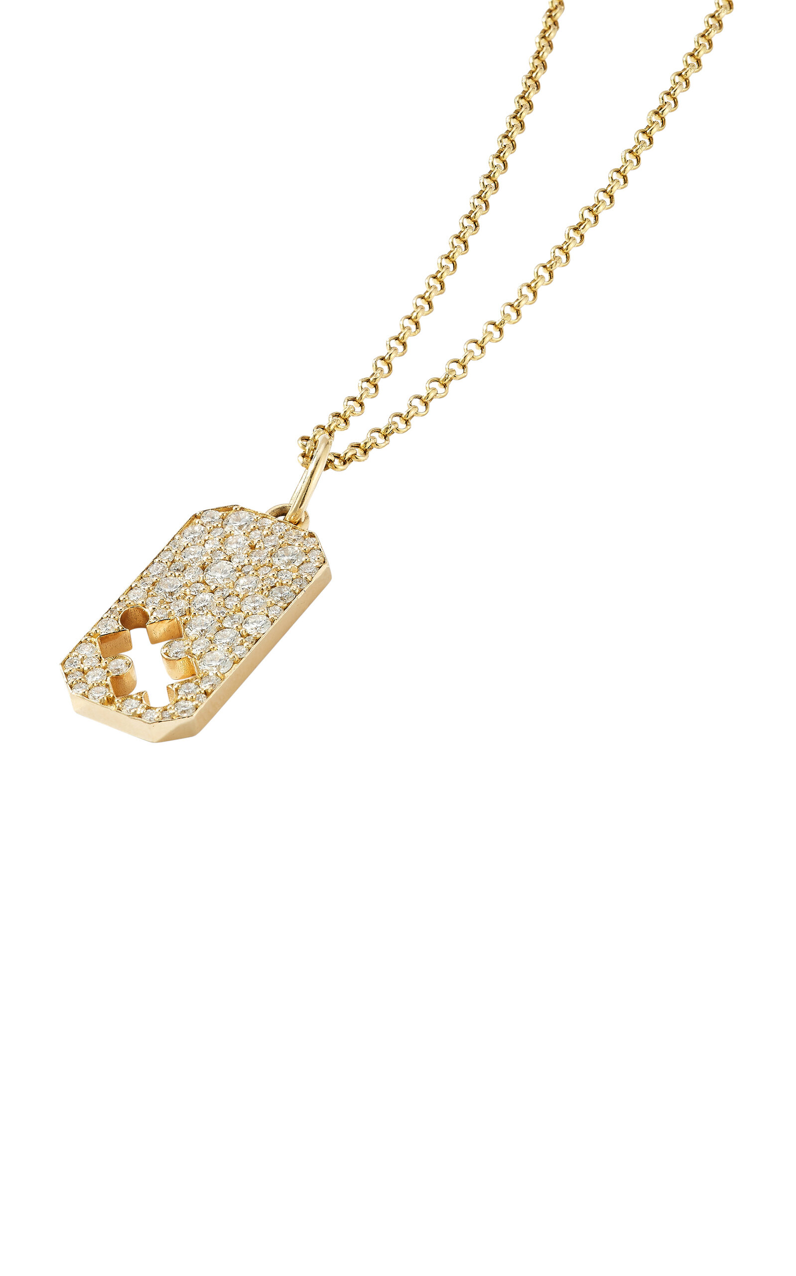 Missing Piece 14K Yellow Gold Diamond Dog Tag Necklace