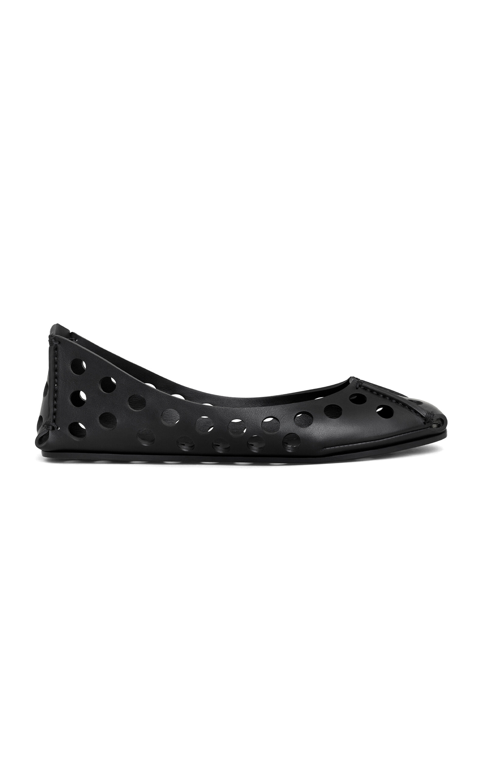 Alaïa Perforated Leather Ballerina Flats With Square Front Detail In Black