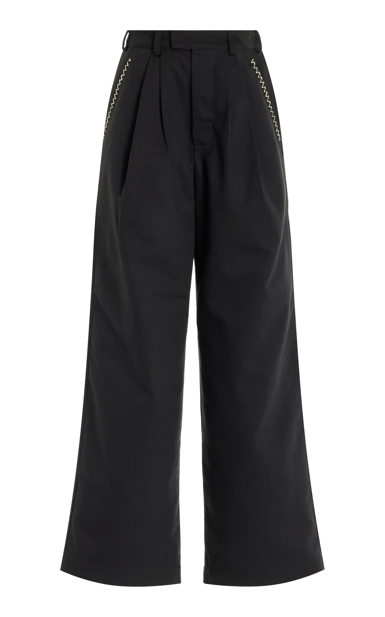 Lorenzo Pleated Embroidered-Cotton Wide-Leg Trousers
