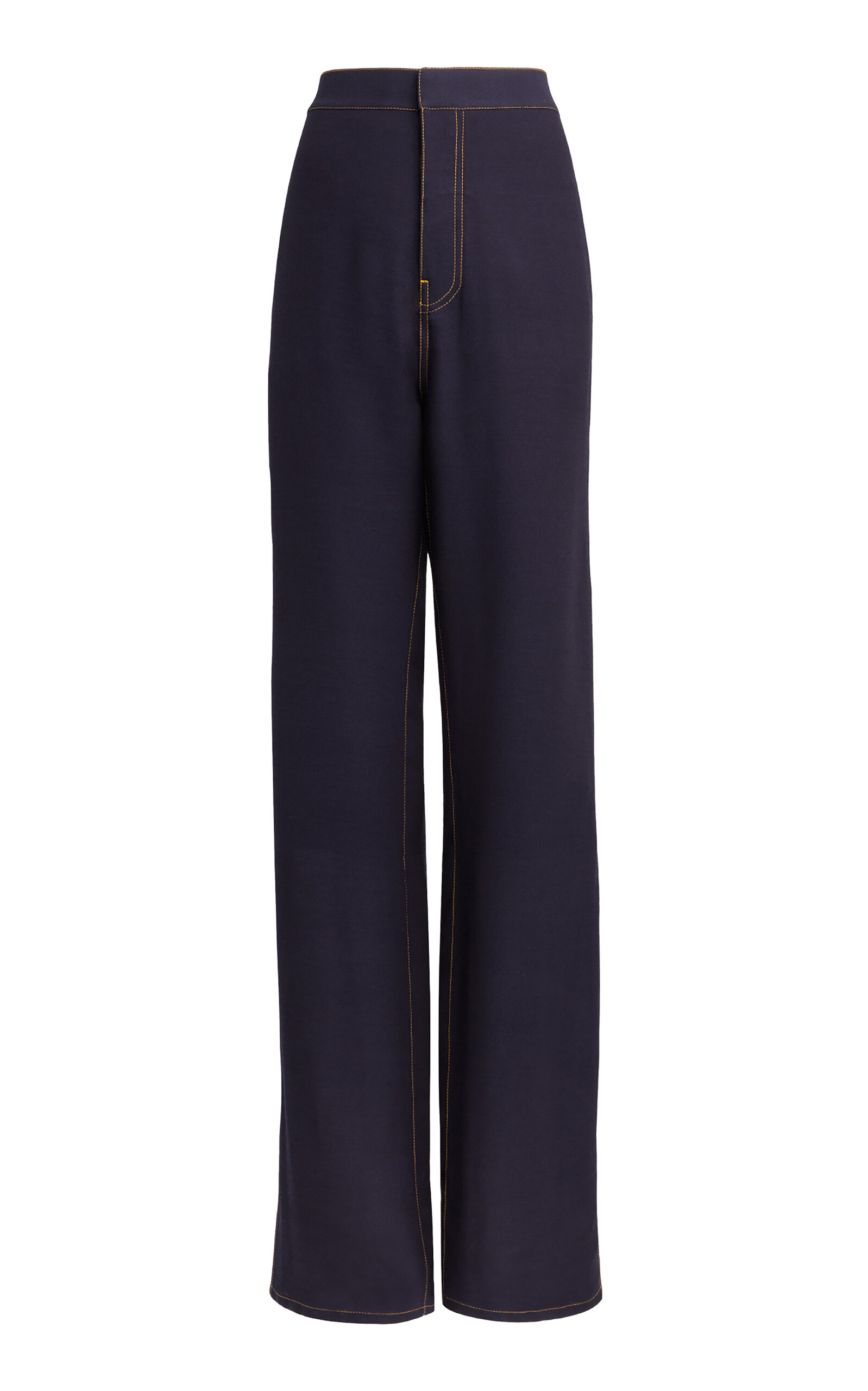Alaïa Fluid Wool-silk Straight-leg Pants In Dark Wash