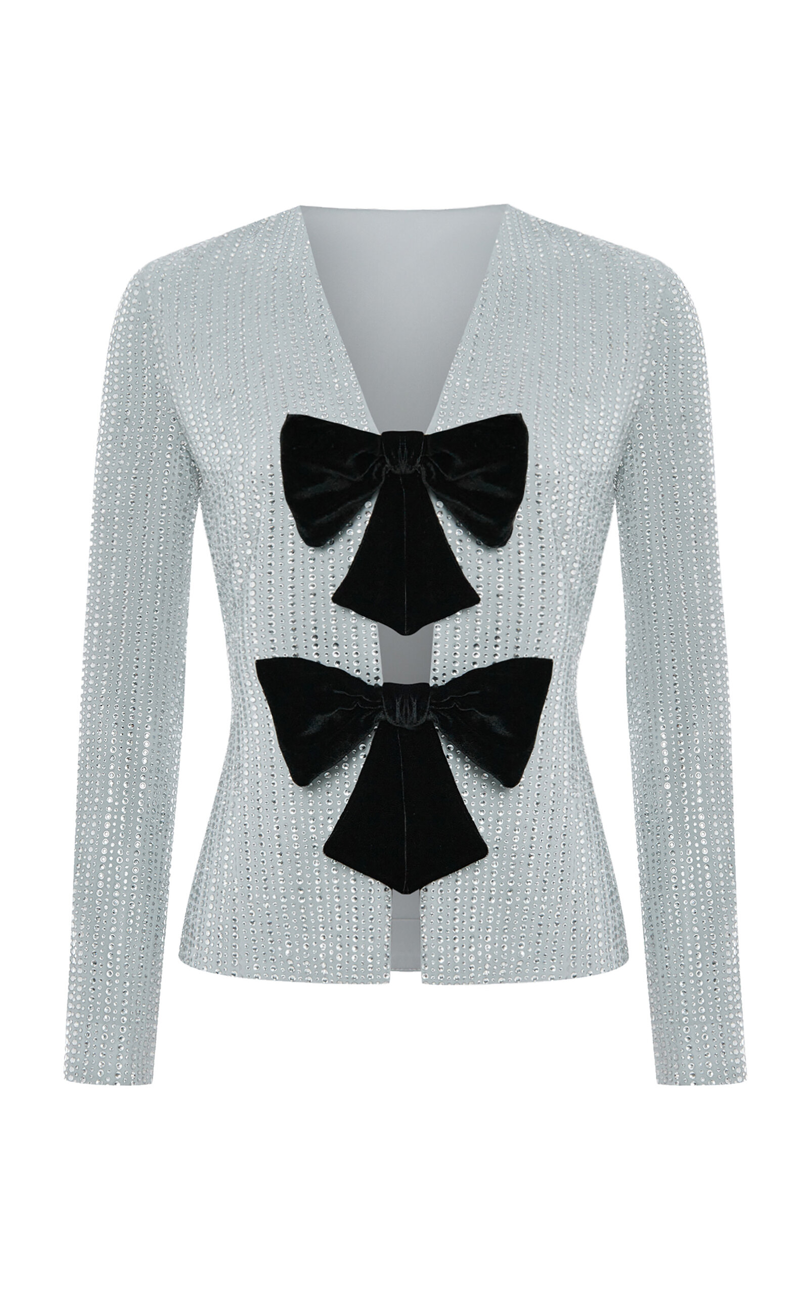 Rasario Chiffon Crystal-embllished Blazer With Bows In Grey