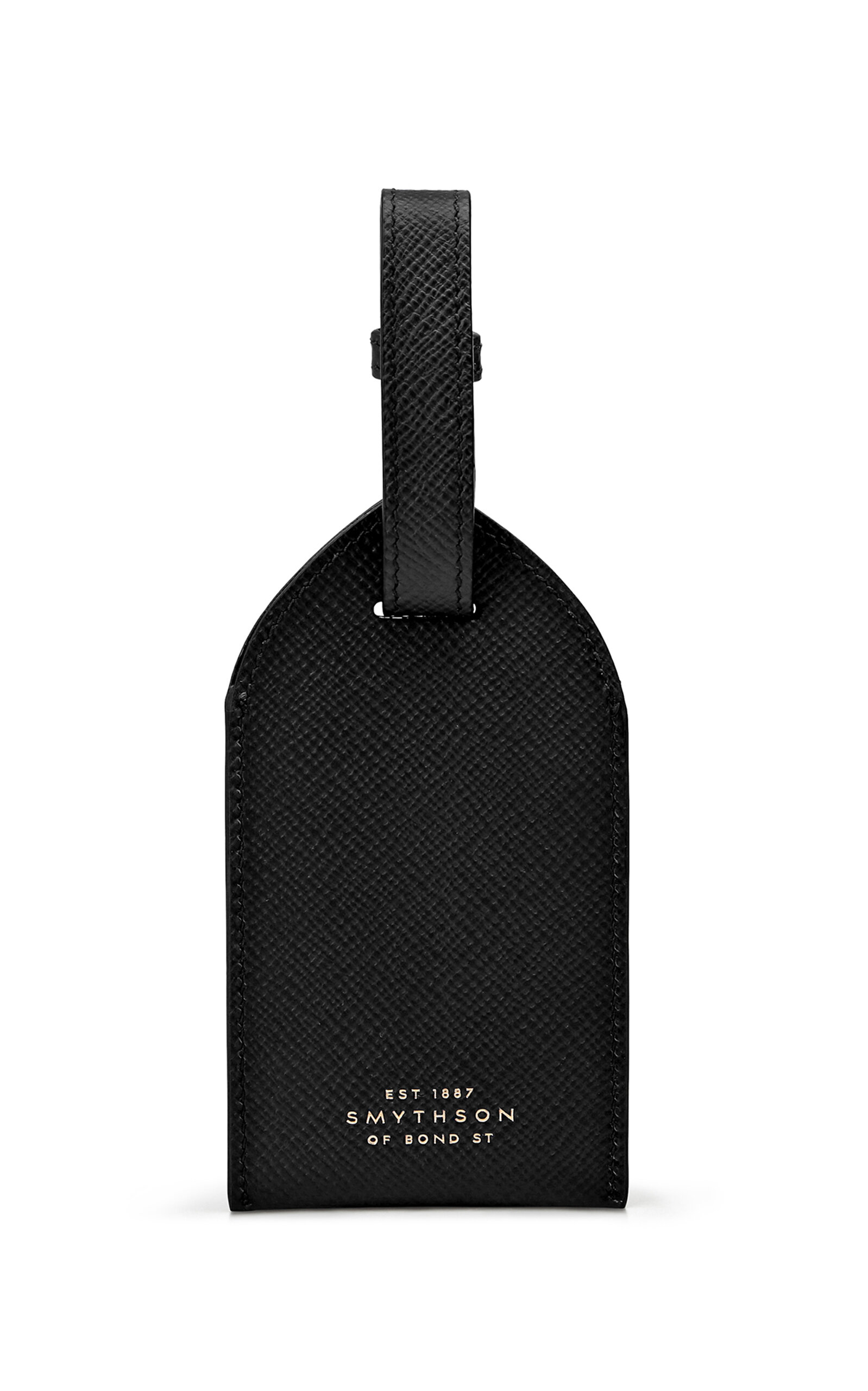 Smythson Panama Leather Luggage Tag In Black