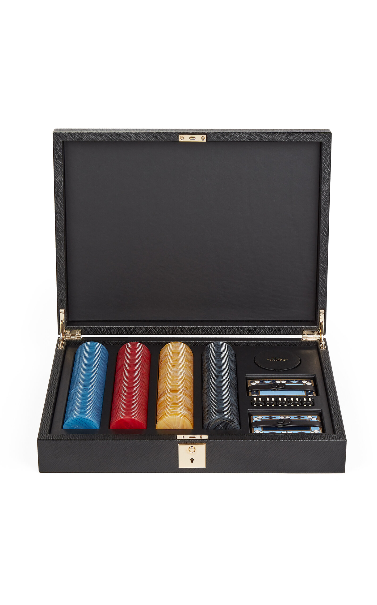 Smythson Panama Leather Poker Set - Black