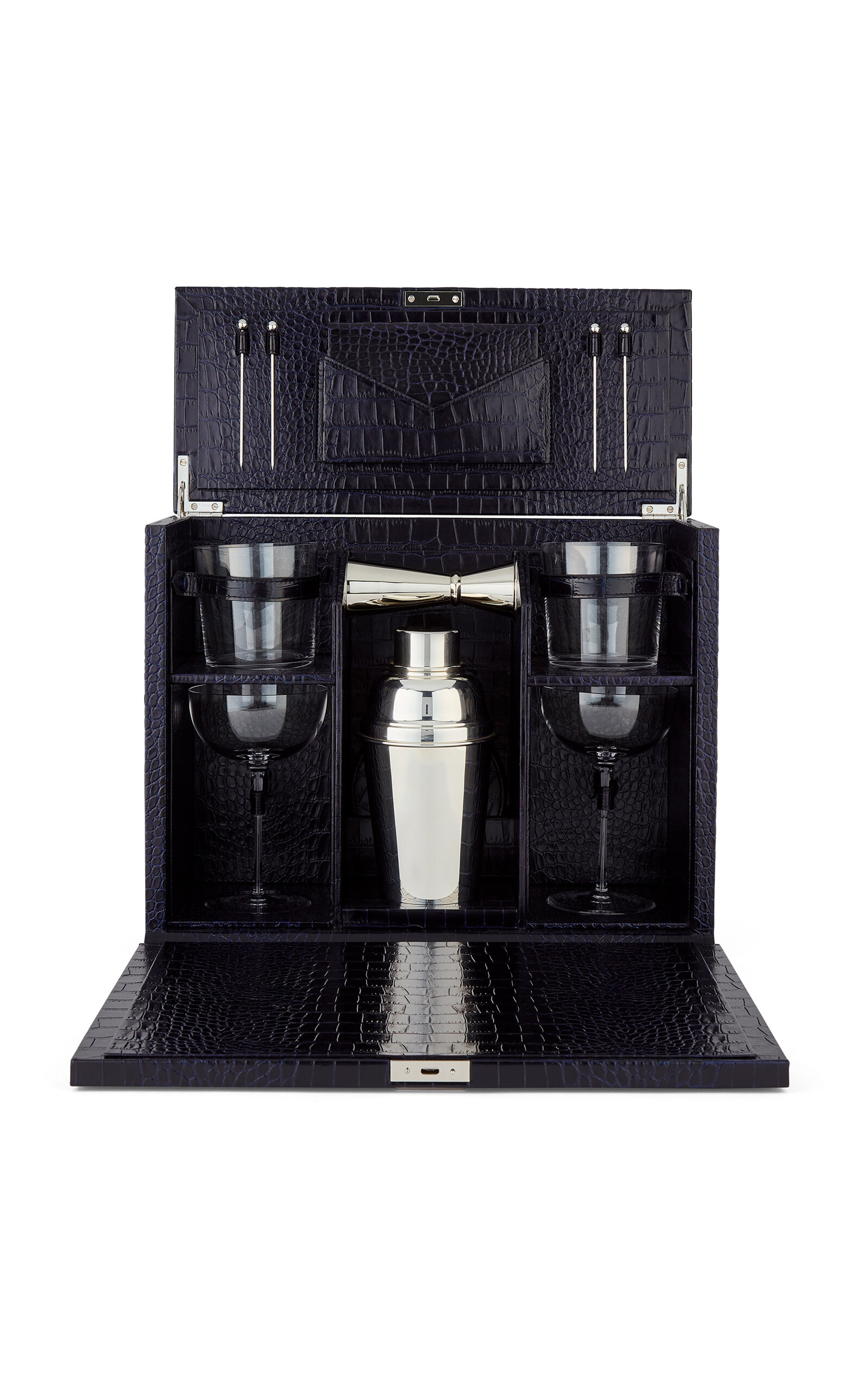 Smythson Mara Leather Cocktail Box - Blue