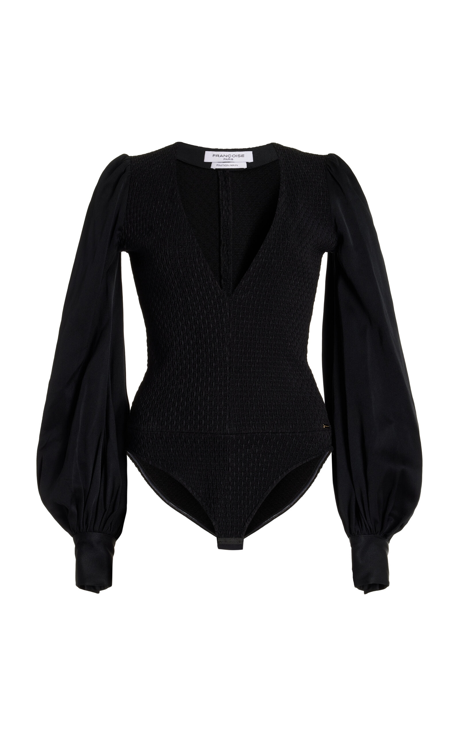 Francoise Exclusive Solange Ruffled Deadstock Jersey Bodysuit In Black
