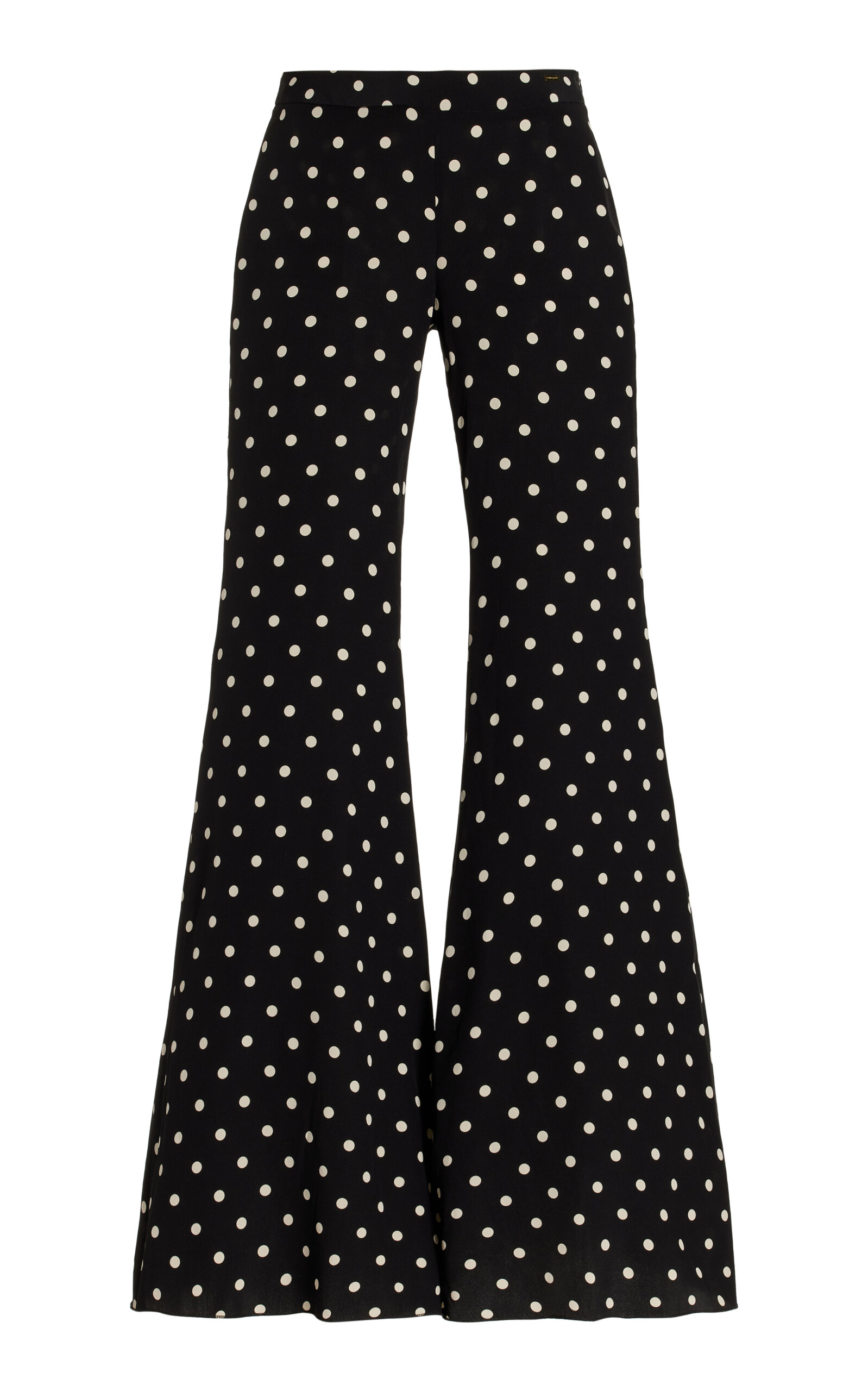 Francoise Exclusive Catherine Polka-dot Deadstock Silk Crepe Flared Pants In Black,white