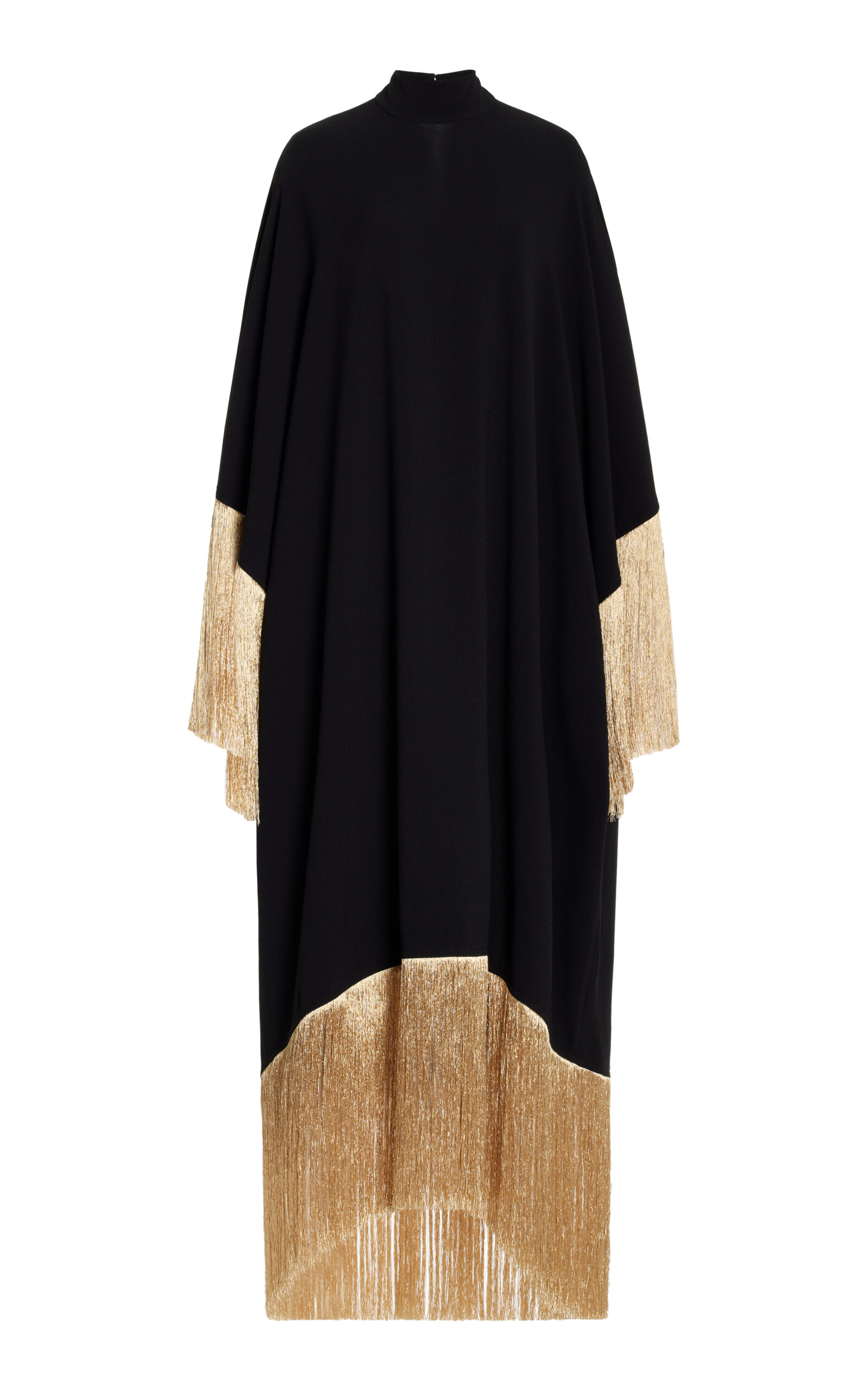 FRANÇOISE Exclusive Farrah Fringed Deadstock Crepe Caftan - Black