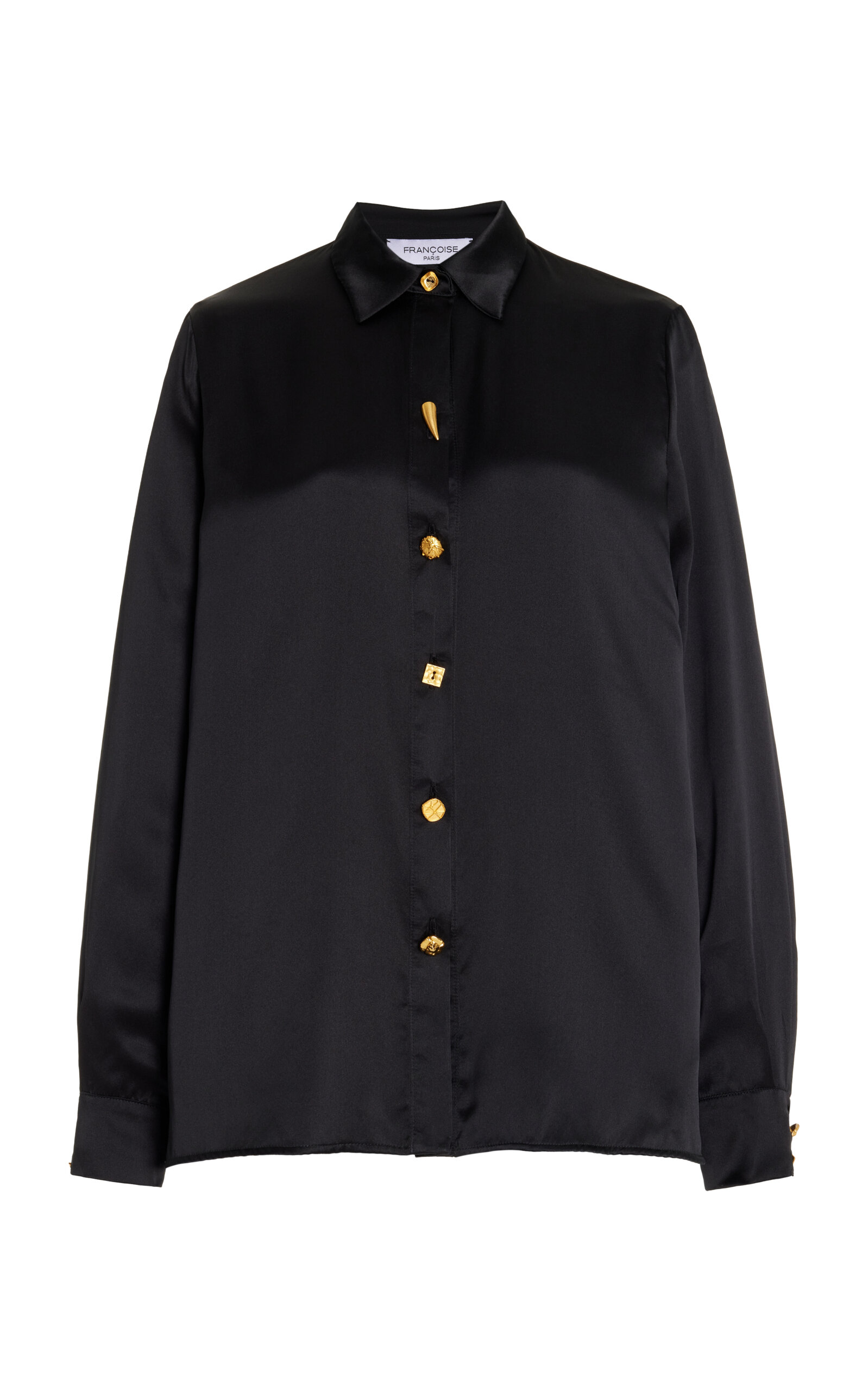 Francoise Exclusive Constance Deadstock Silk Crepe Button-up Shirt In Black