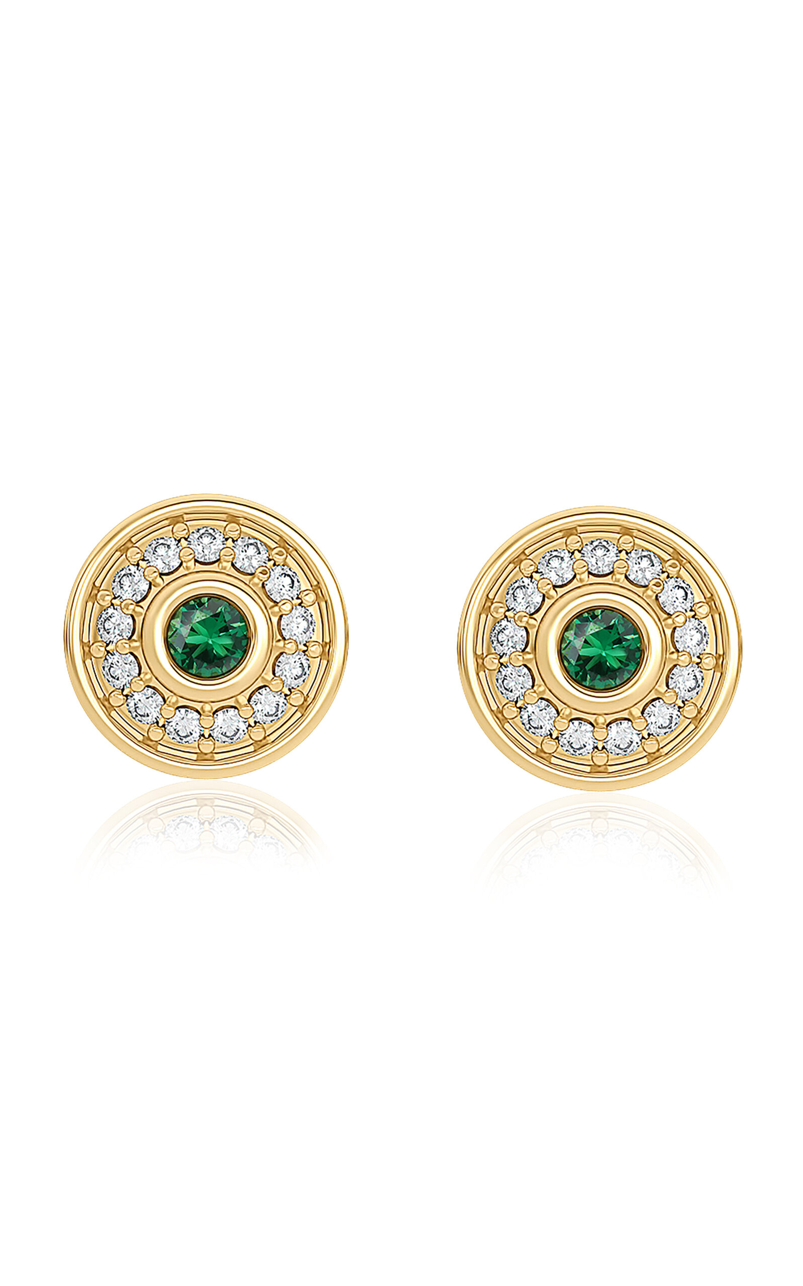Shop Almasika 18k Yellow Gold Universum Petite Pave Stud Earrings In Green