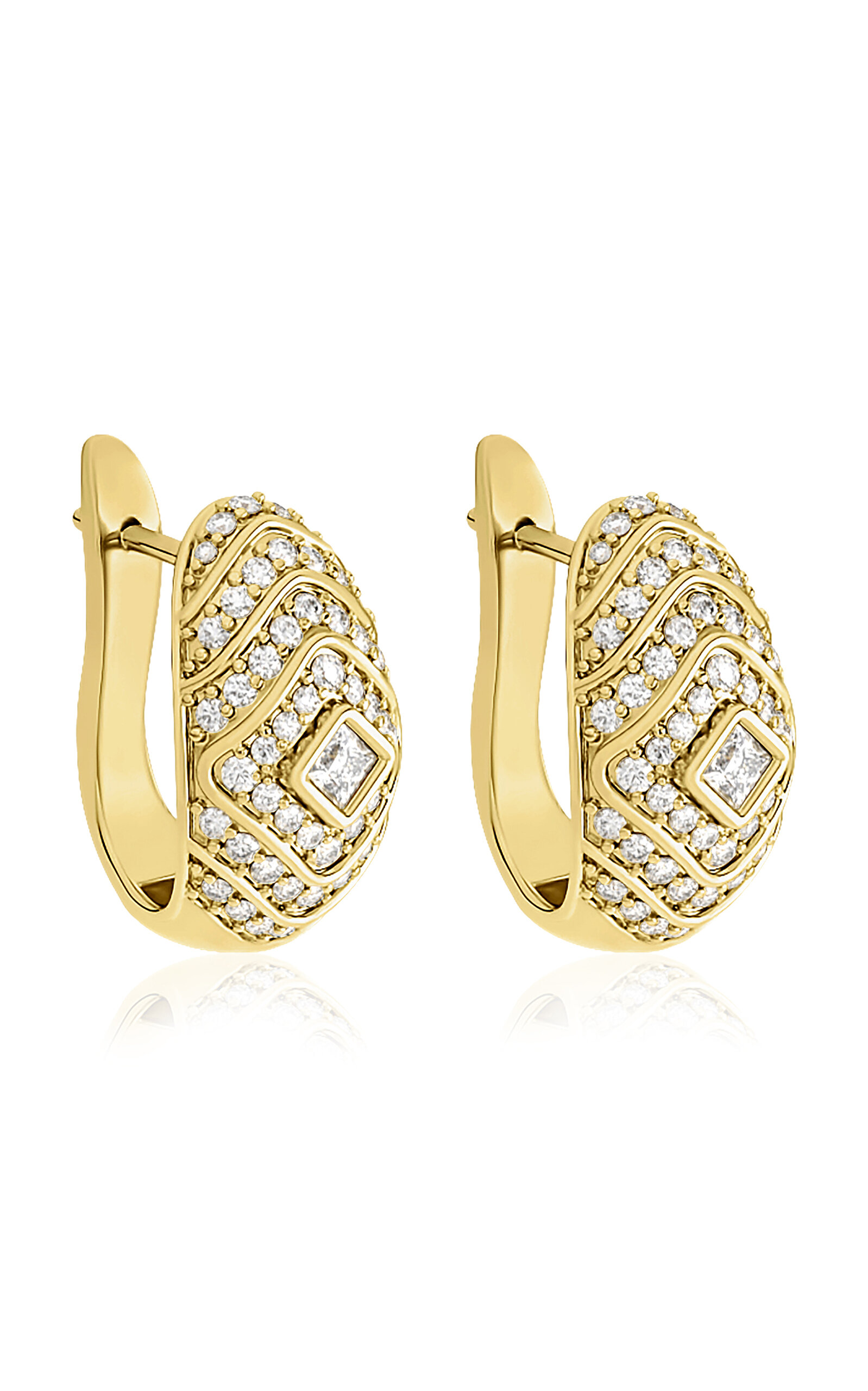 18k Yellow Gold Veni Diamant Pave Medium Hoop Earrings
